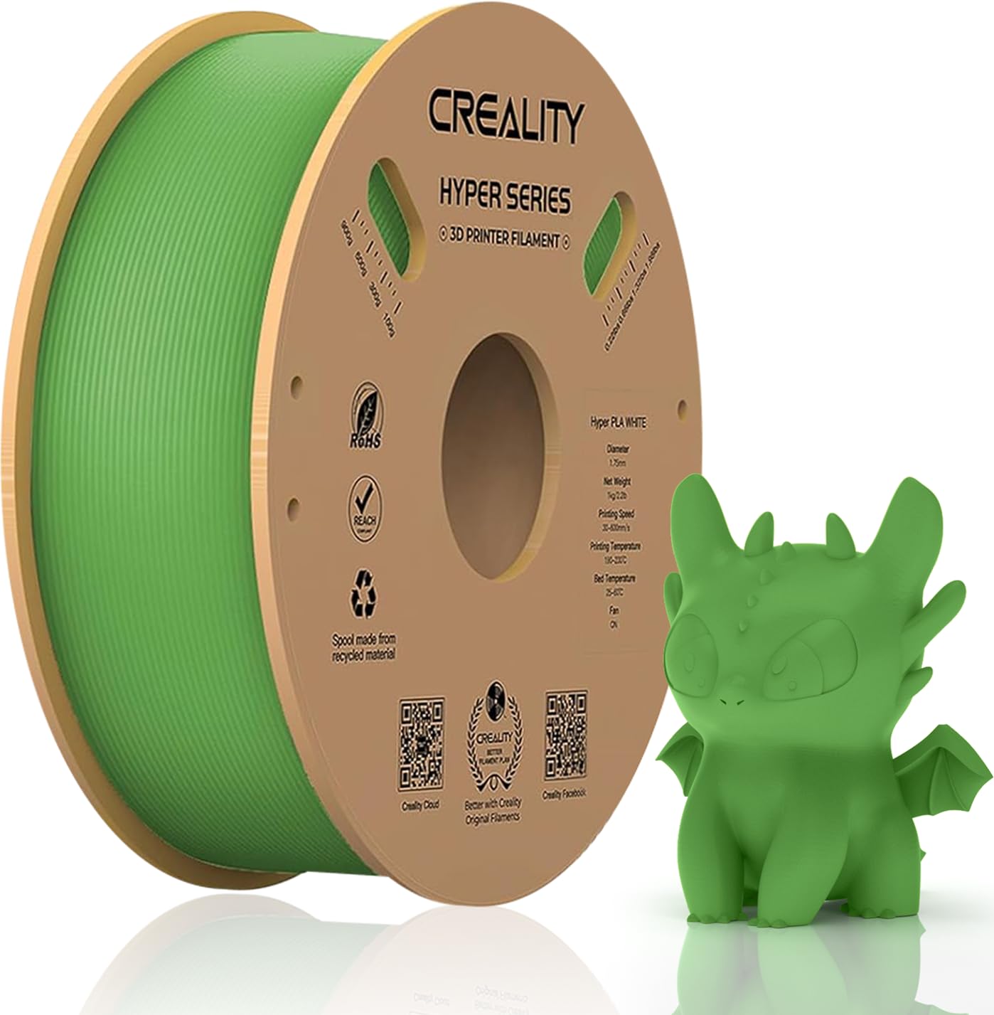 Official Creality Hyper PLA Filament 1.75mm, High Speed PLA 30-600mm/s 3D Printer Filament, Dimensional Accuracy +/-0.02mm, Fit Most FDM 3D Printers,1KG(2.2lbs) Spool White