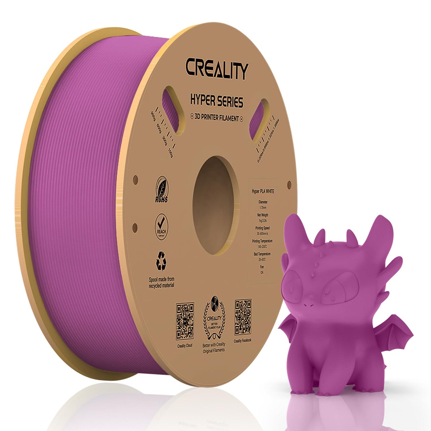 Official Creality Hyper PLA Filament 1.75mm, High Speed PLA 30-600mm/s 3D Printer Filament, Dimensional Accuracy +/-0.02mm, Fit Most FDM 3D Printers,1KG(2.2lbs) Spool White