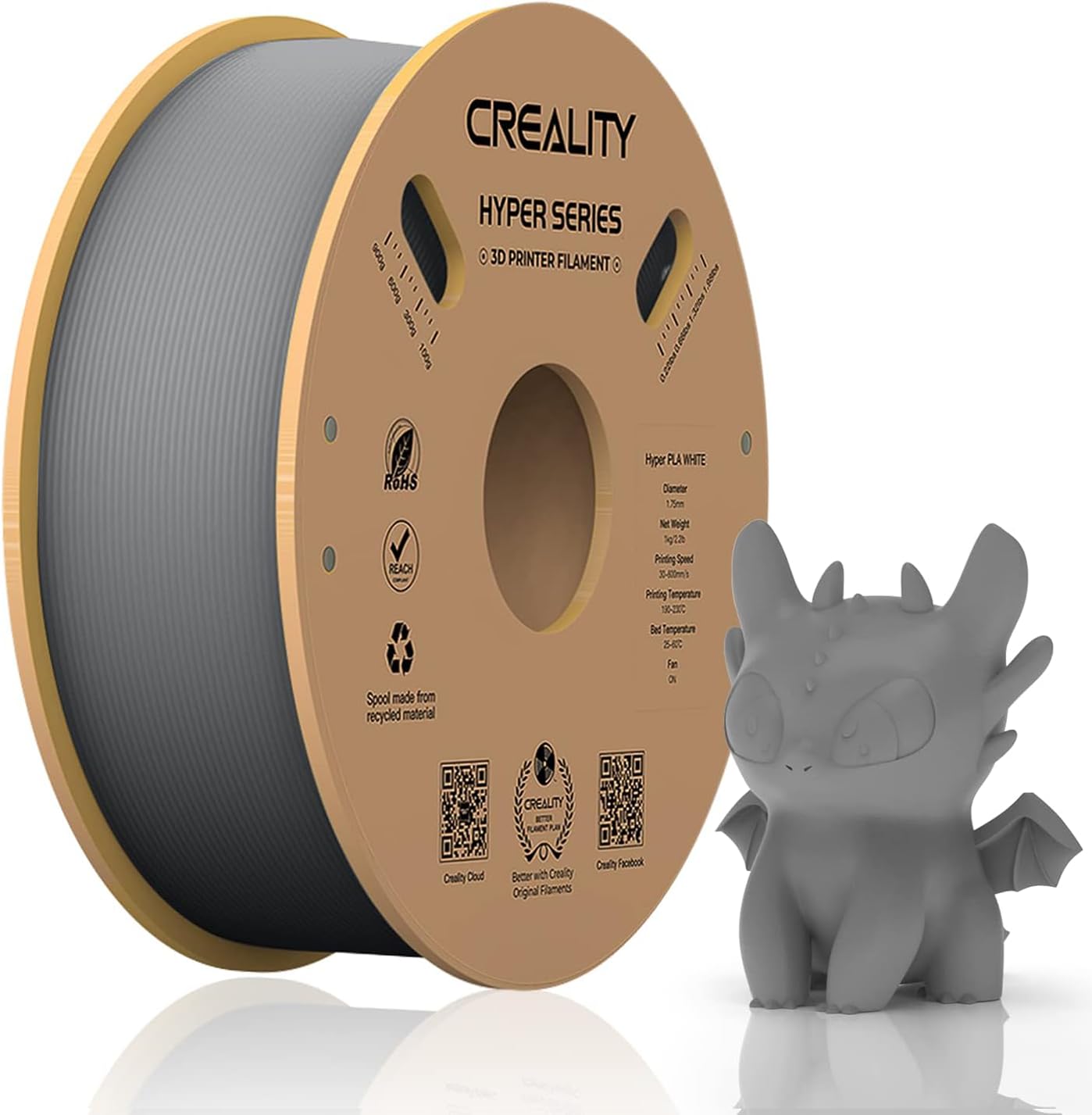 Official Creality Hyper PLA Filament 1.75mm, High Speed PLA 30-600mm/s 3D Printer Filament, Dimensional Accuracy +/-0.02mm, Fit Most FDM 3D Printers,1KG(2.2lbs) Spool White