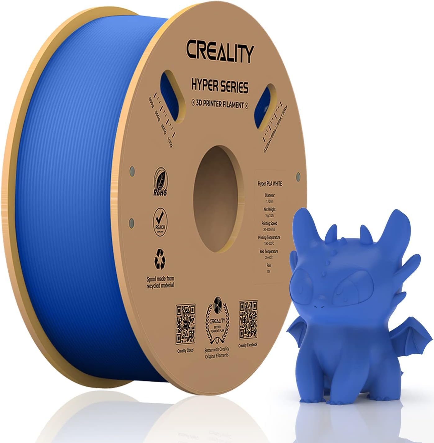 Official Creality Hyper PLA Filament 1.75mm, High Speed PLA 30-600mm/s 3D Printer Filament, Dimensional Accuracy +/-0.02mm, Fit Most FDM 3D Printers,1KG(2.2lbs) Spool White