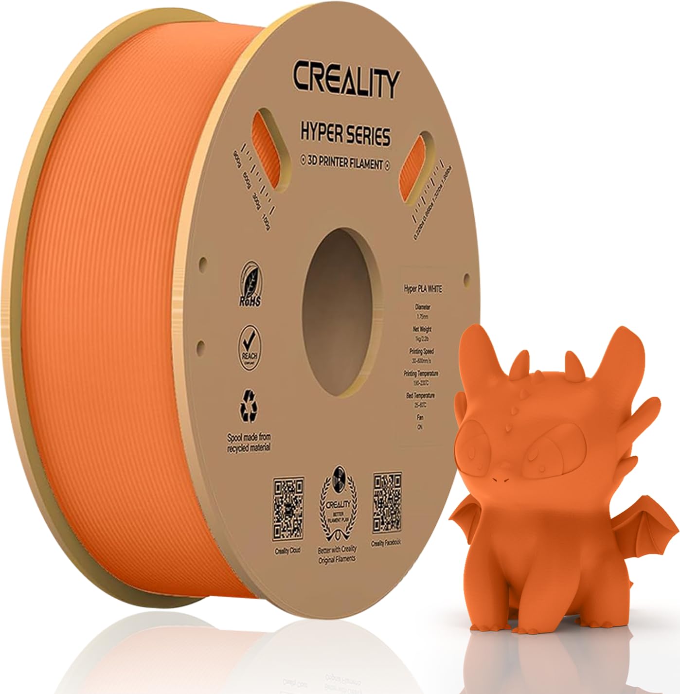 Official Creality Hyper PLA Filament 1.75mm, High Speed PLA 30-600mm/s 3D Printer Filament, Dimensional Accuracy +/-0.02mm, Fit Most FDM 3D Printers,1KG(2.2lbs) Spool White