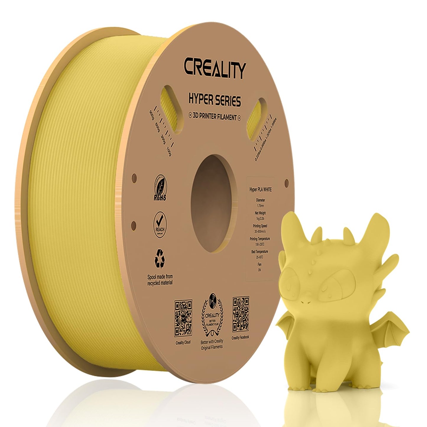 Official Creality Hyper PLA Filament 1.75mm, High Speed PLA 30-600mm/s 3D Printer Filament, Dimensional Accuracy +/-0.02mm, Fit Most FDM 3D Printers,1KG(2.2lbs) Spool White