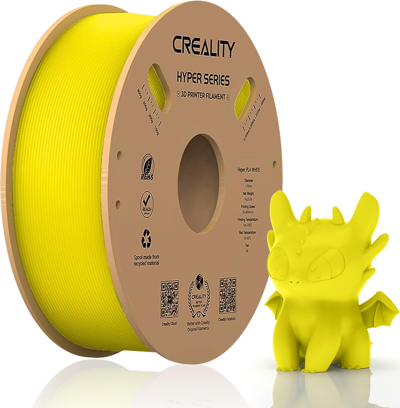 Official Creality Hyper PLA Filament 1.75mm, High Speed PLA 30-600mm/s 3D Printer Filament, Dimensional Accuracy +/-0.02mm, Fit Most FDM 3D Printers,1KG(2.2lbs) Spool White