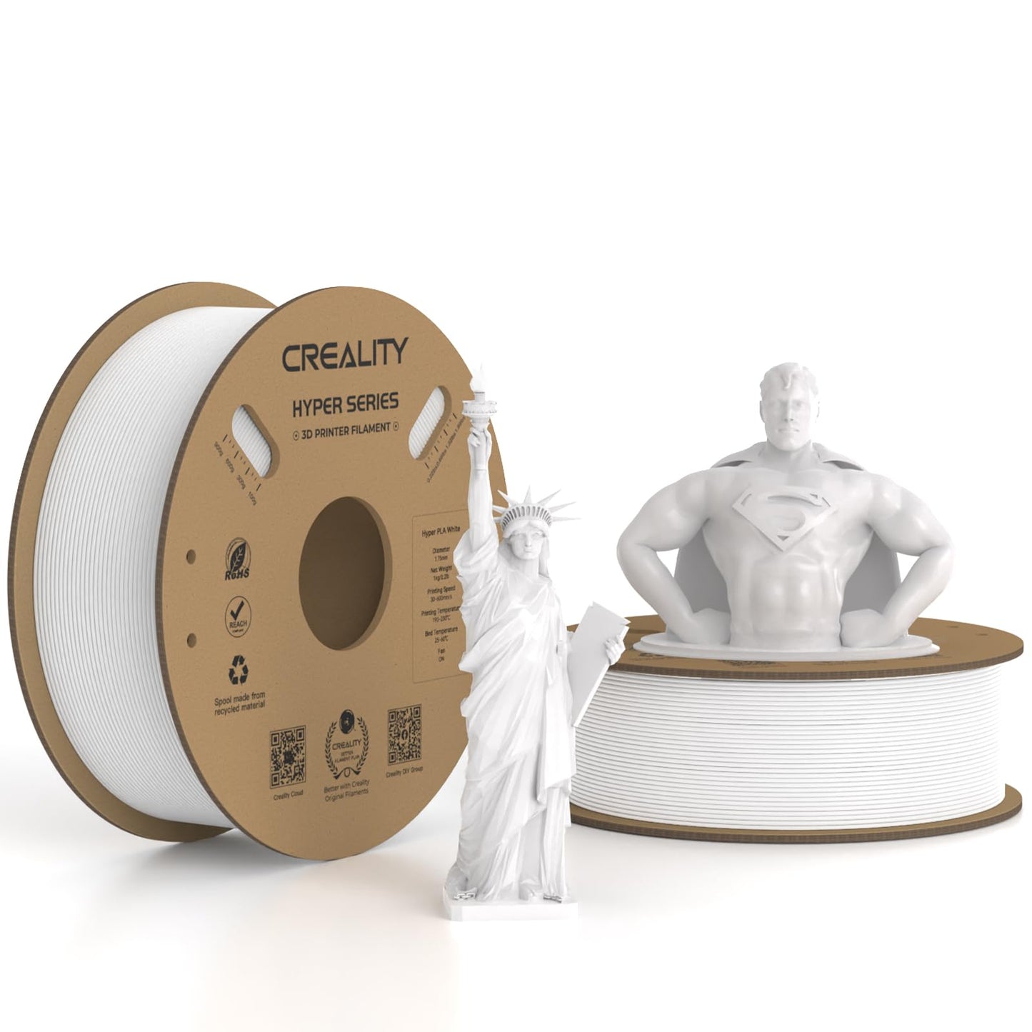 Official Creality Hyper PLA Filament 1.75mm, High Speed PLA 30-600mm/s 3D Printer Filament, Dimensional Accuracy +/-0.02mm, Fit Most FDM 3D Printers,1KG(2.2lbs) Spool White
