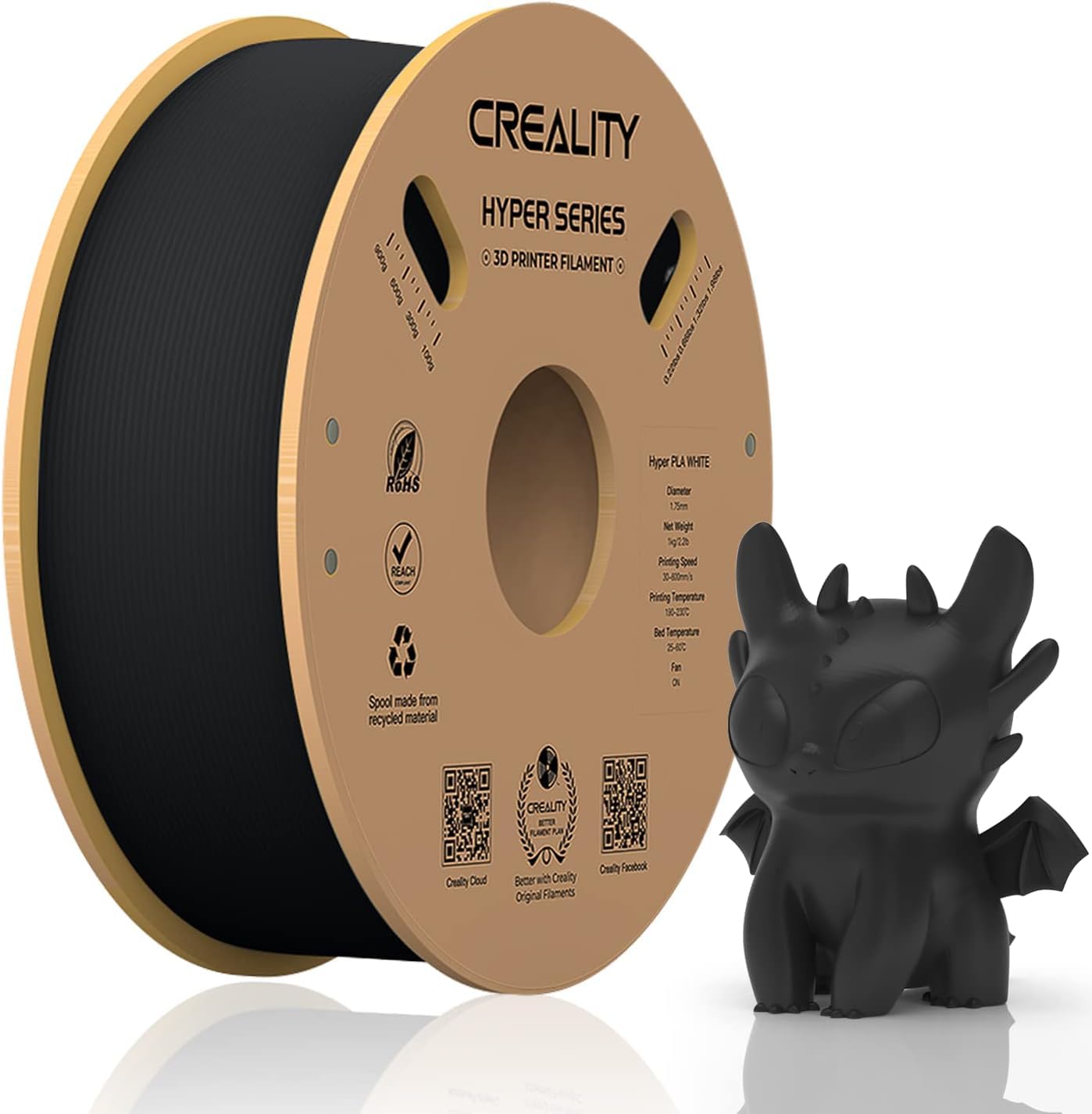 Official Creality Hyper PLA Filament 1.75mm, High Speed PLA 30-600mm/s 3D Printer Filament, Dimensional Accuracy +/-0.02mm, Fit Most FDM 3D Printers,1KG(2.2lbs) Spool White