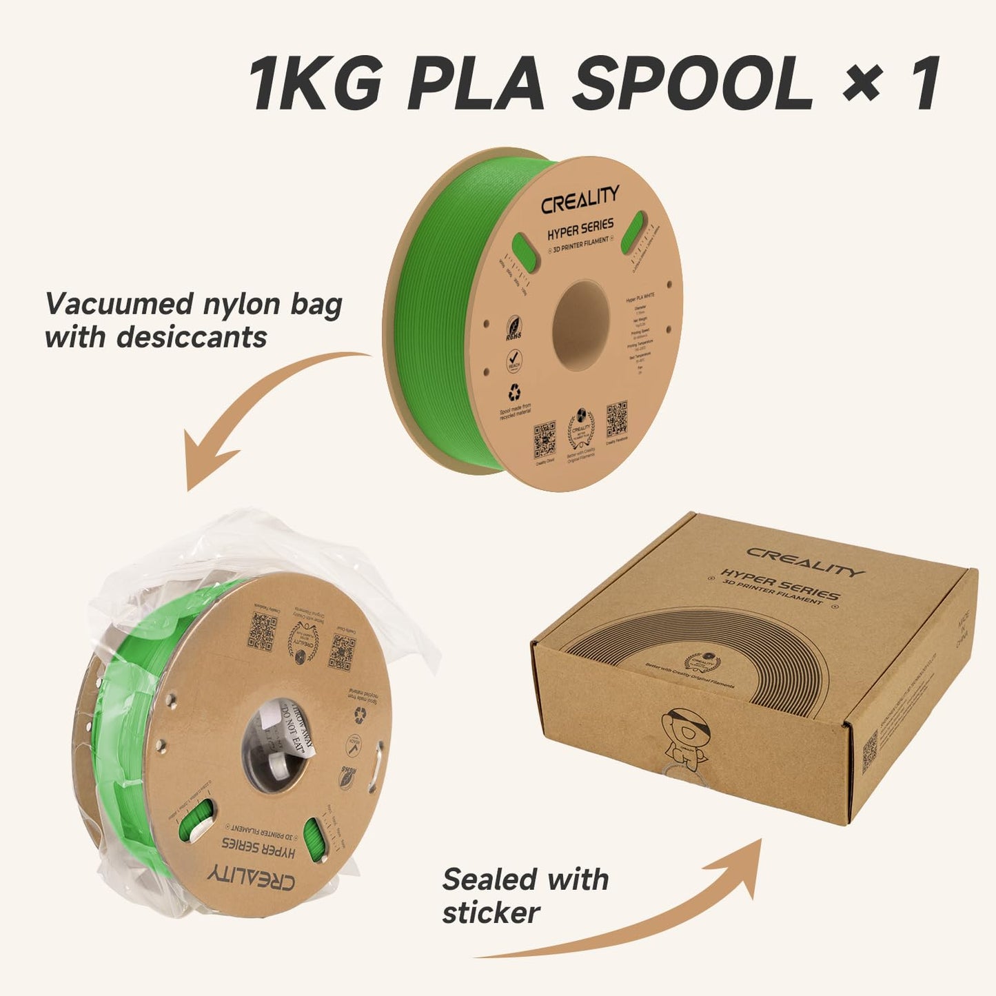 Official Creality Hyper PLA Filament 1.75mm, High Speed PLA 30-600mm/s 3D Printer Filament, Dimensional Accuracy +/-0.02mm, Fit Most FDM 3D Printers,1KG(2.2lbs) Spool White