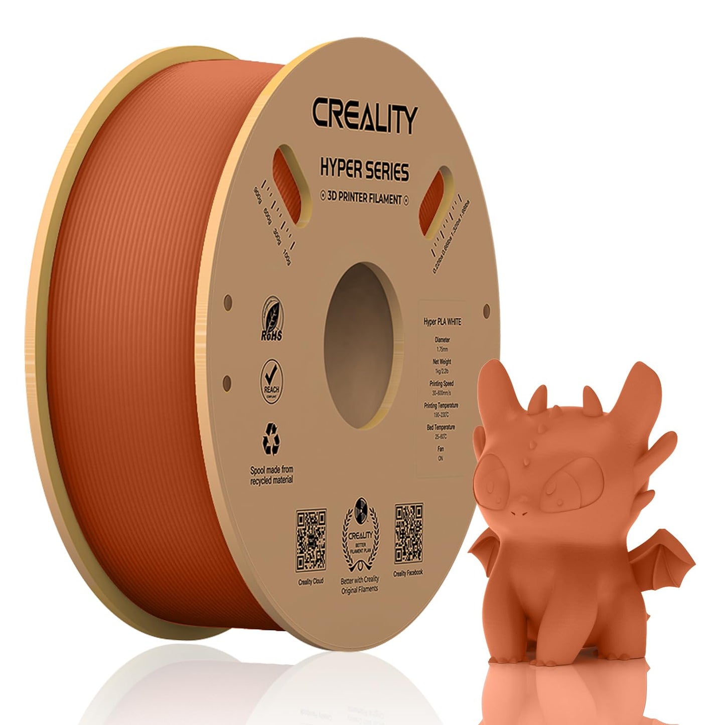Official Creality Hyper PLA Filament 1.75mm, High Speed PLA 30-600mm/s 3D Printer Filament, Dimensional Accuracy +/-0.02mm, Fit Most FDM 3D Printers,1KG(2.2lbs) Spool White