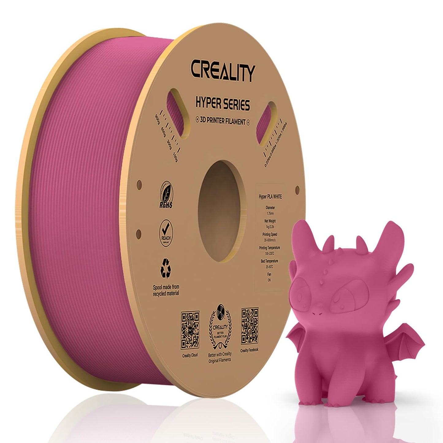 Official Creality Hyper PLA Filament 1.75mm, High Speed PLA 30-600mm/s 3D Printer Filament, Dimensional Accuracy +/-0.02mm, Fit Most FDM 3D Printers,1KG(2.2lbs) Spool White