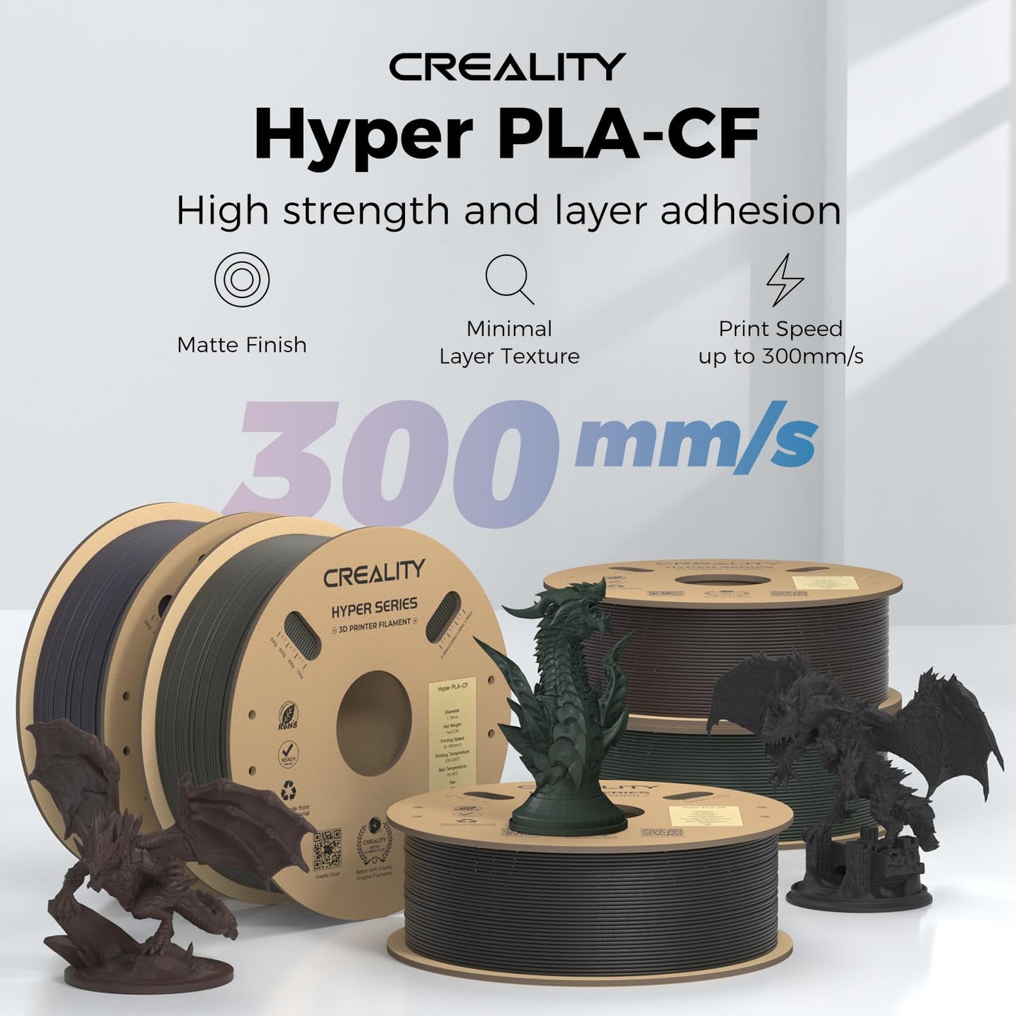Official Creality Hyper PLA Filament 1.75mm, High Speed PLA 30-600mm/s 3D Printer Filament, Dimensional Accuracy +/-0.02mm, Fit Most FDM 3D Printers,1KG(2.2lbs) Spool White