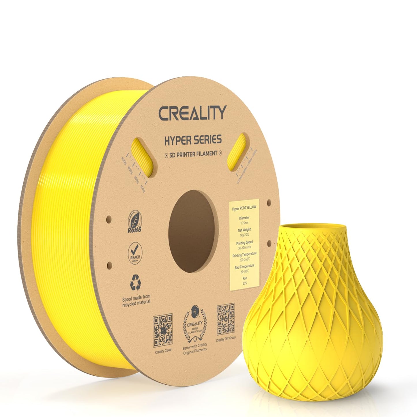 Official Creality Hyper PLA Filament 1.75mm, High Speed PLA 30-600mm/s 3D Printer Filament, Dimensional Accuracy +/-0.02mm, Fit Most FDM 3D Printers,1KG(2.2lbs) Spool White