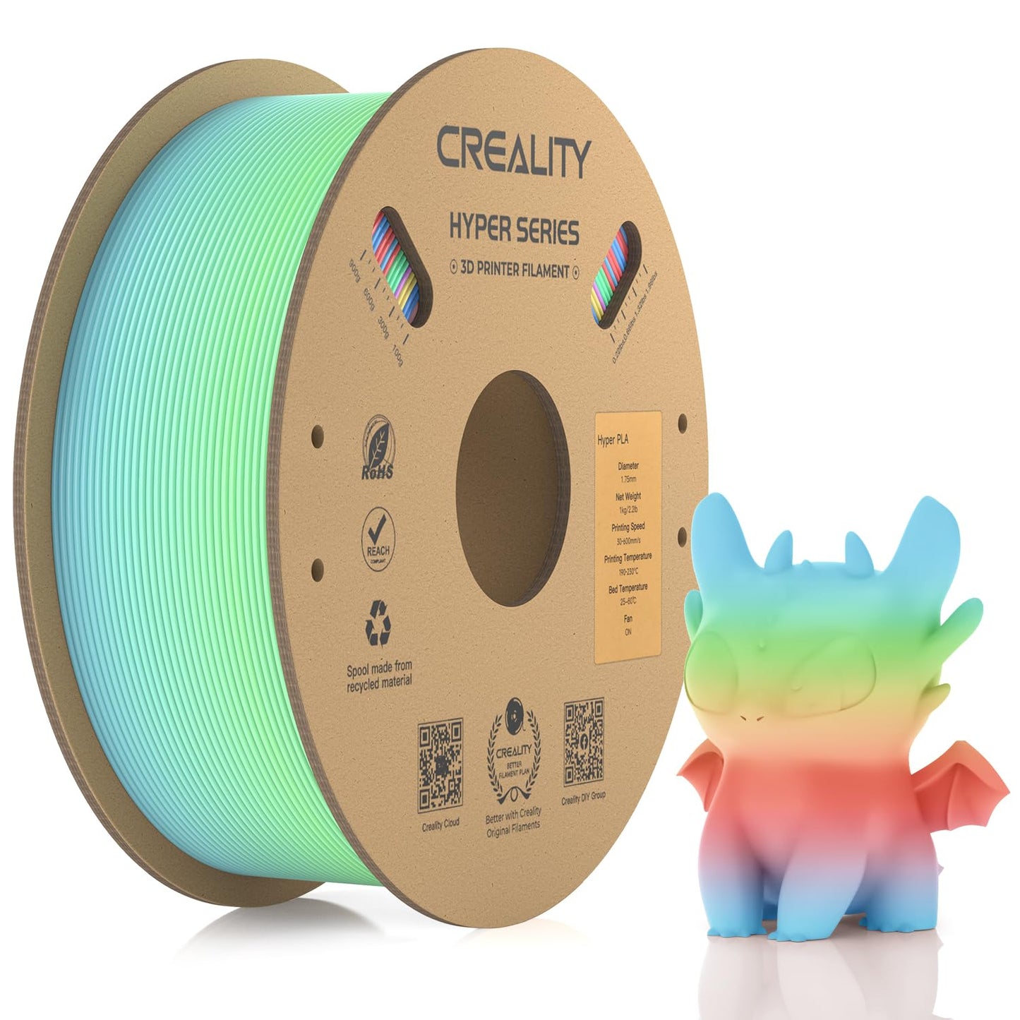 Official Creality Hyper PLA Filament 1.75mm, High Speed PLA 30-600mm/s 3D Printer Filament, Dimensional Accuracy +/-0.02mm, Fit Most FDM 3D Printers,1KG(2.2lbs) Spool White