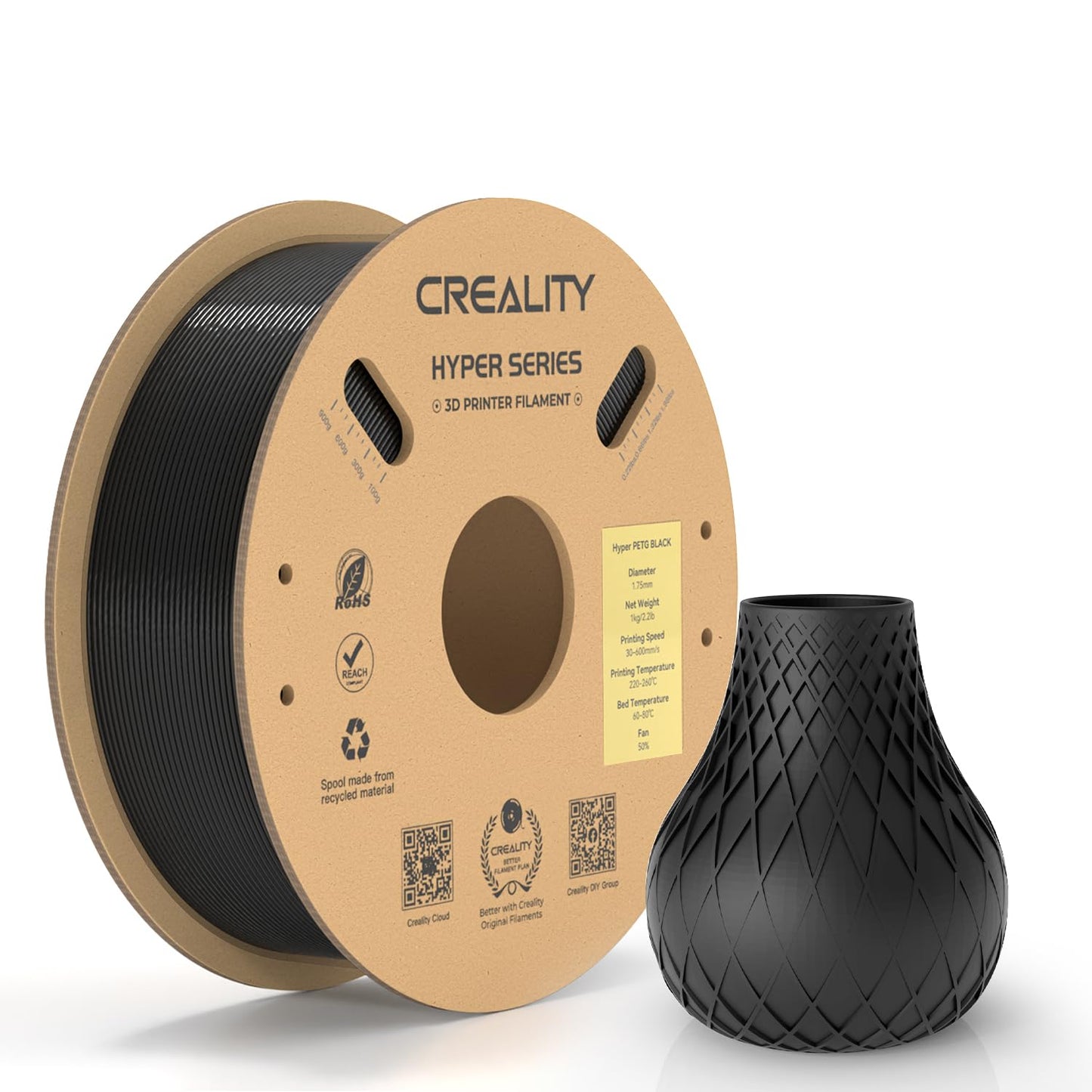 Official Creality Hyper PLA Filament 1.75mm, High Speed PLA 30-600mm/s 3D Printer Filament, Dimensional Accuracy +/-0.02mm, Fit Most FDM 3D Printers,1KG(2.2lbs) Spool White