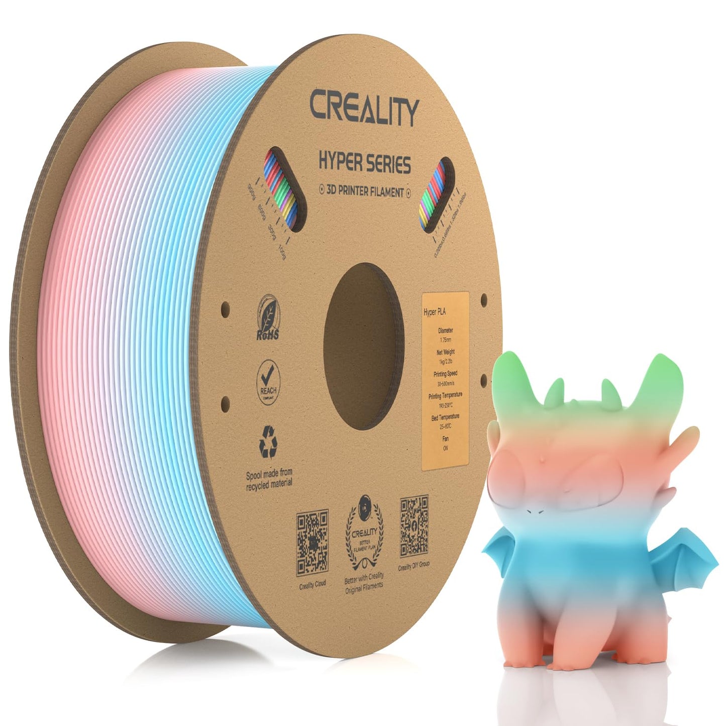 Official Creality Hyper PLA Filament 1.75mm, High Speed PLA 30-600mm/s 3D Printer Filament, Dimensional Accuracy +/-0.02mm, Fit Most FDM 3D Printers,1KG(2.2lbs) Spool White