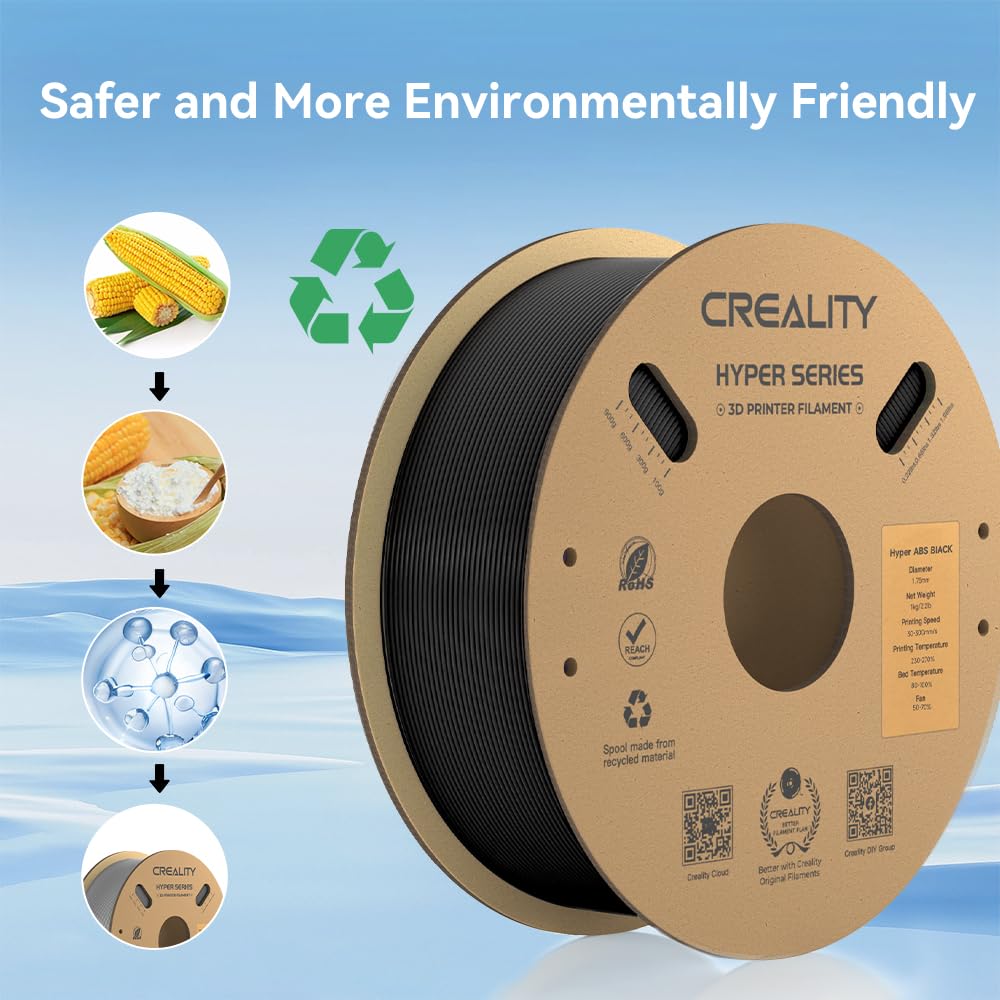 Creality Hyper ABS Filament 1.75mm Black, 3D Printer Filament ABS for High Temperature Resistance, High Impact Resistance, Odorless Non-Toxic 1kg(2.2lb)/Spool, Fits for Most 3D Printers