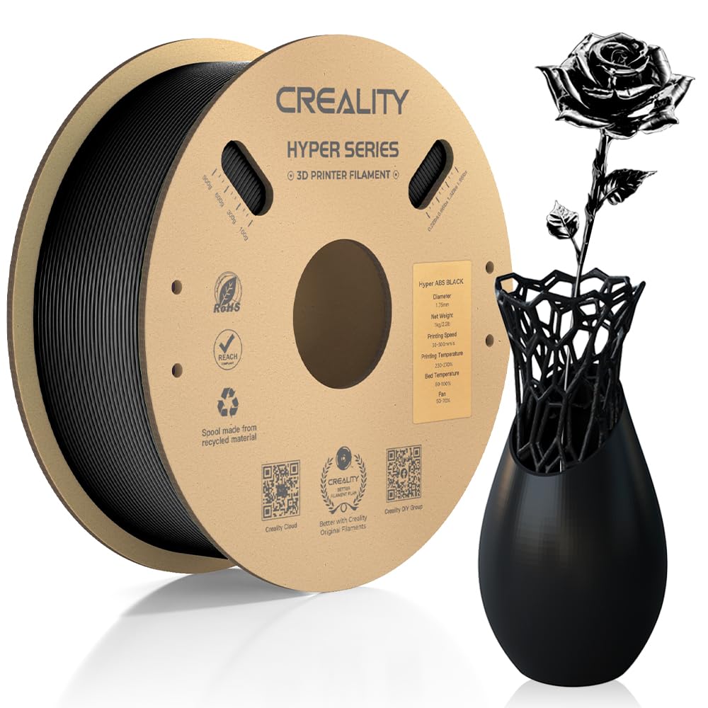 Creality Hyper ABS Filament 1.75mm Black, 3D Printer Filament ABS for High Temperature Resistance, High Impact Resistance, Odorless Non-Toxic 1kg(2.2lb)/Spool, Fits for Most 3D Printers