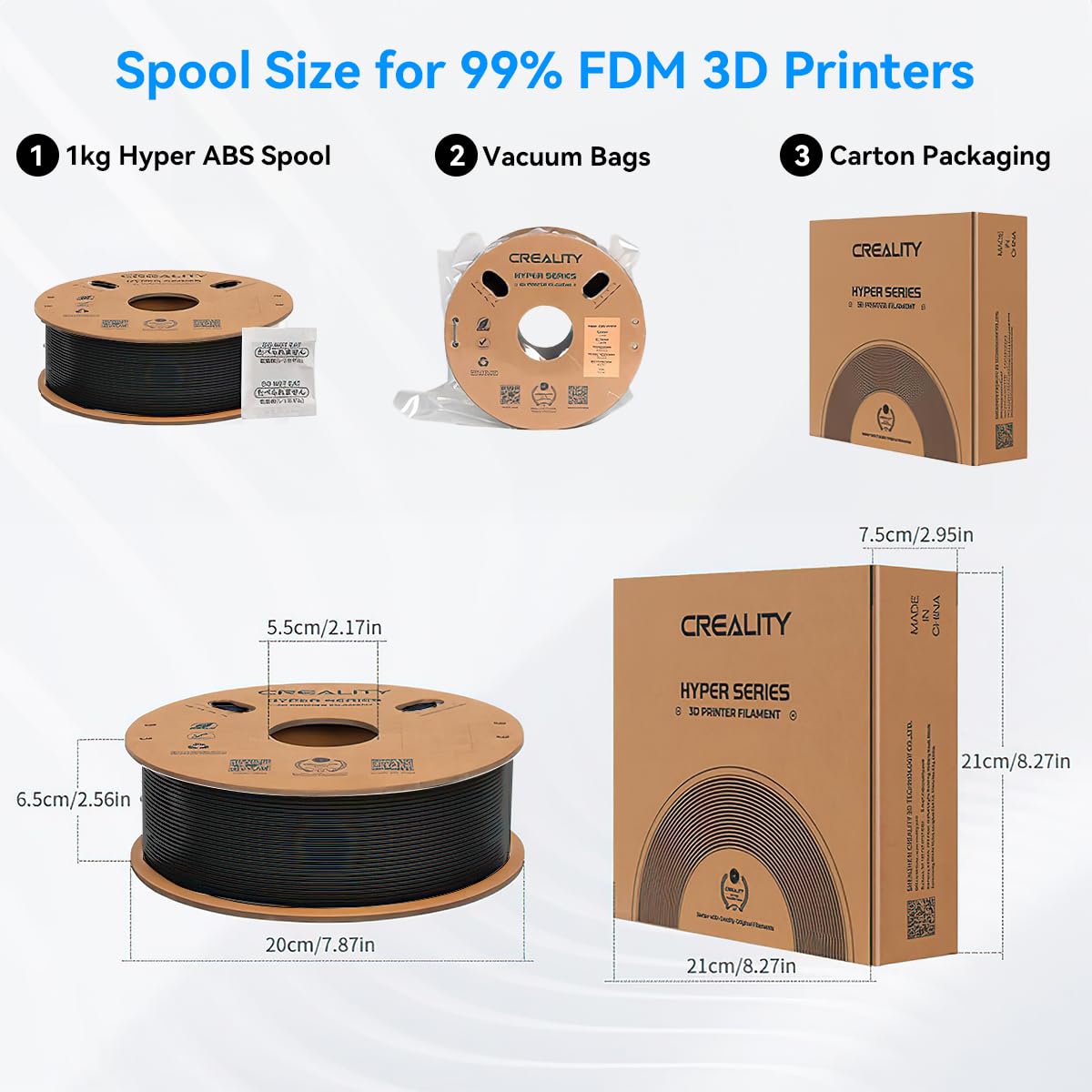 Creality Hyper ABS Filament 1.75mm Black, 3D Printer Filament ABS for High Temperature Resistance, High Impact Resistance, Odorless Non-Toxic 1kg(2.2lb)/Spool, Fits for Most 3D Printers
