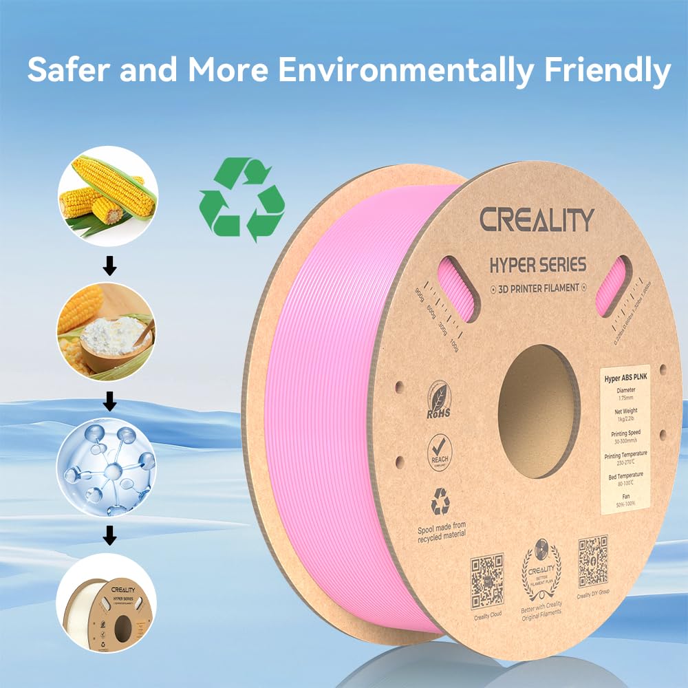 Creality Hyper ABS Filament 1.75mm Black, 3D Printer Filament ABS for High Temperature Resistance, High Impact Resistance, Odorless Non-Toxic 1kg(2.2lb)/Spool, Fits for Most 3D Printers