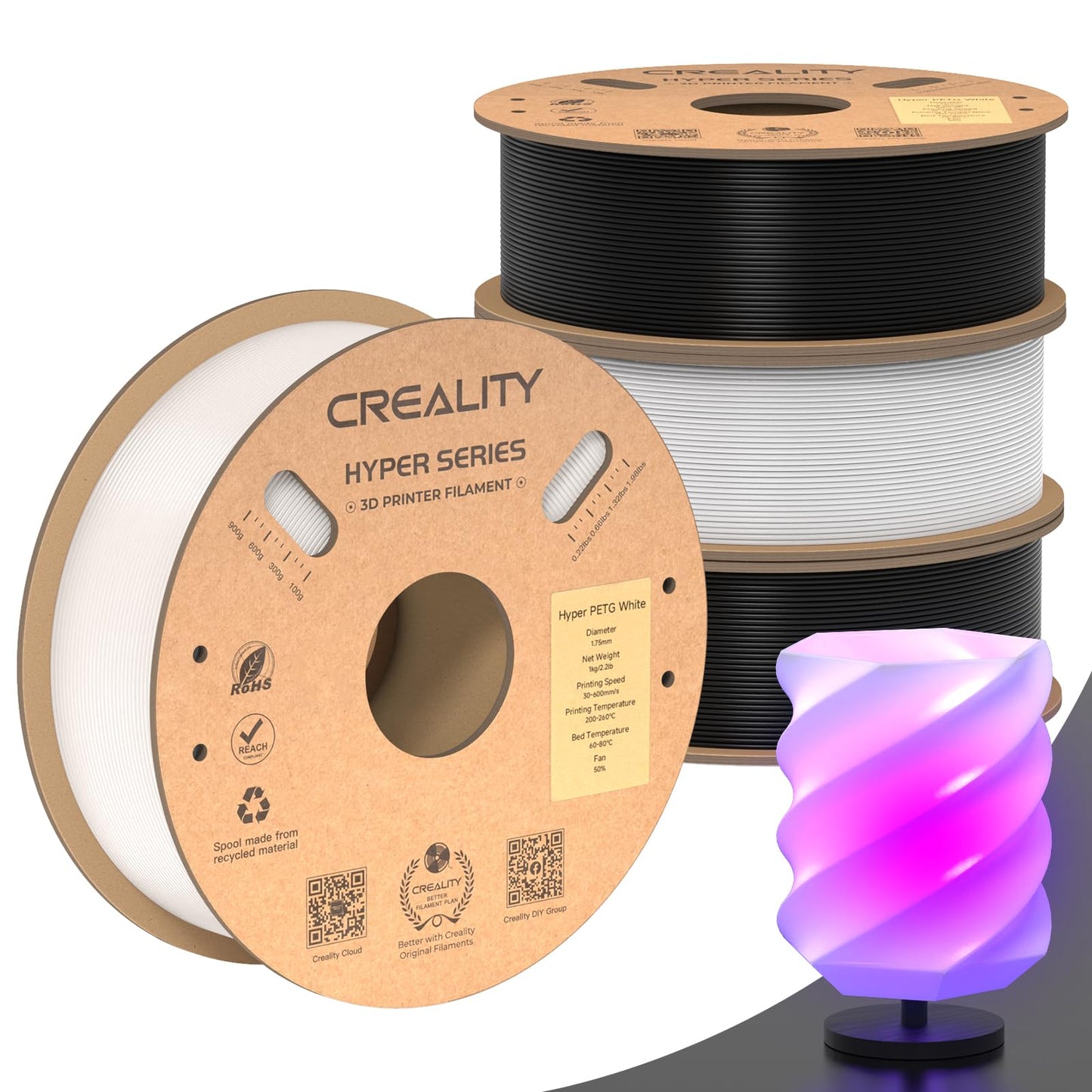 Creality Hyper ABS Filament 1.75mm Black, 3D Printer Filament ABS for High Temperature Resistance, High Impact Resistance, Odorless Non-Toxic 1kg(2.2lb)/Spool, Fits for Most 3D Printers