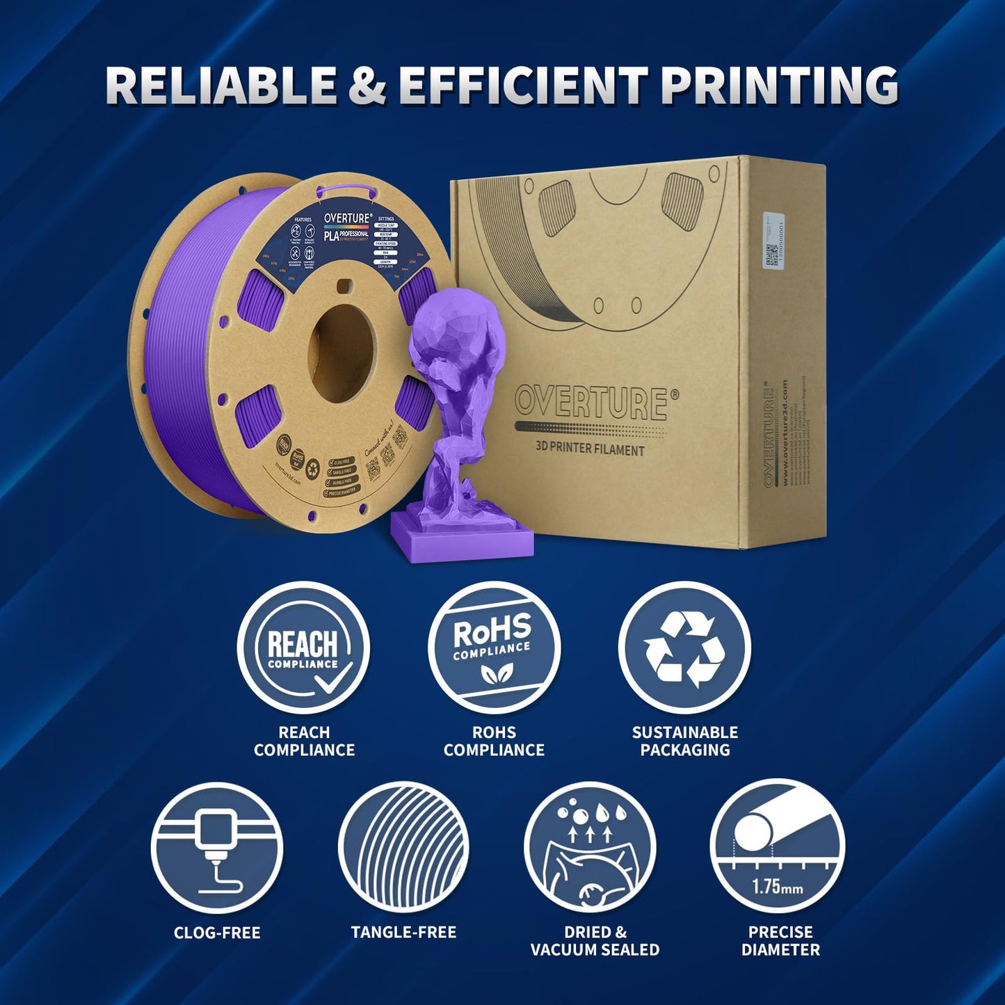 OVERTURE PLA Plus (PLA+) Filament 1.75mm Professional Toughness Enhanced Roll, Cardboard Spool, Premium 1kg(2.2lbs), Dimensional Accuracy Probability +/- 0.02mm (Space Gray)