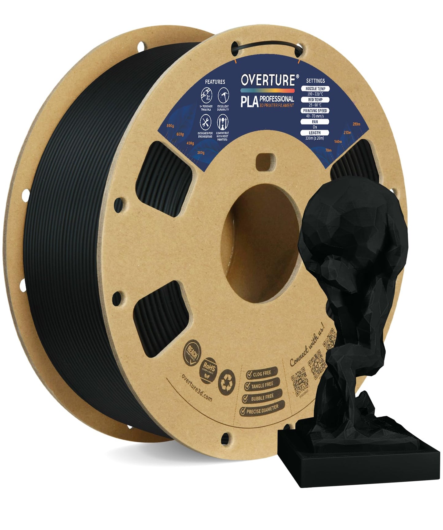 OVERTURE PLA Plus (PLA+) Filament 1.75mm Professional Toughness Enhanced Roll, Cardboard Spool, Premium 1kg(2.2lbs), Dimensional Accuracy Probability +/- 0.02mm (Space Gray)