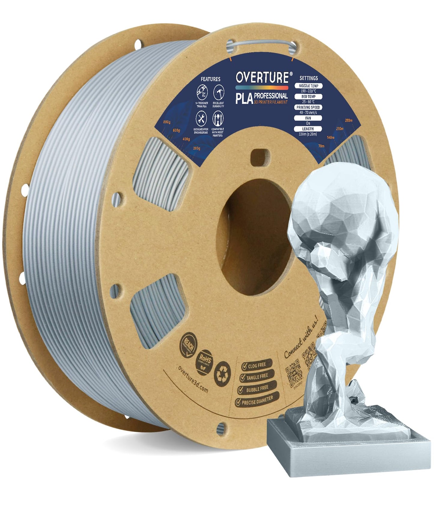 OVERTURE PLA Plus (PLA+) Filament 1.75mm Professional Toughness Enhanced Roll, Cardboard Spool, Premium 1kg(2.2lbs), Dimensional Accuracy Probability +/- 0.02mm (Space Gray)