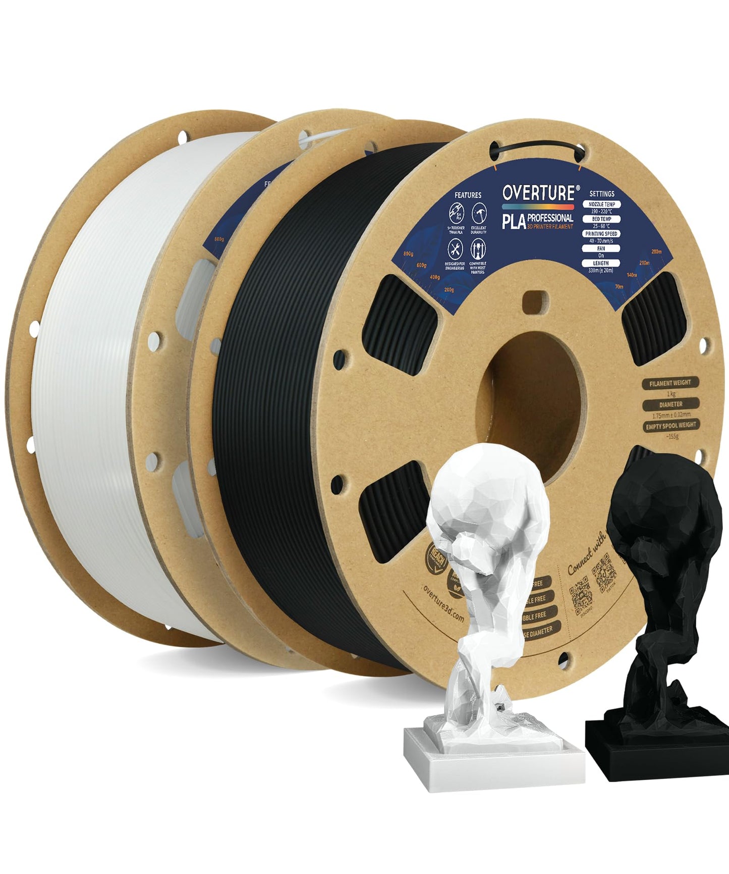 OVERTURE PLA Plus (PLA+) Filament 1.75mm Professional Toughness Enhanced Roll, Cardboard Spool, Premium 1kg(2.2lbs), Dimensional Accuracy Probability +/- 0.02mm (Space Gray)