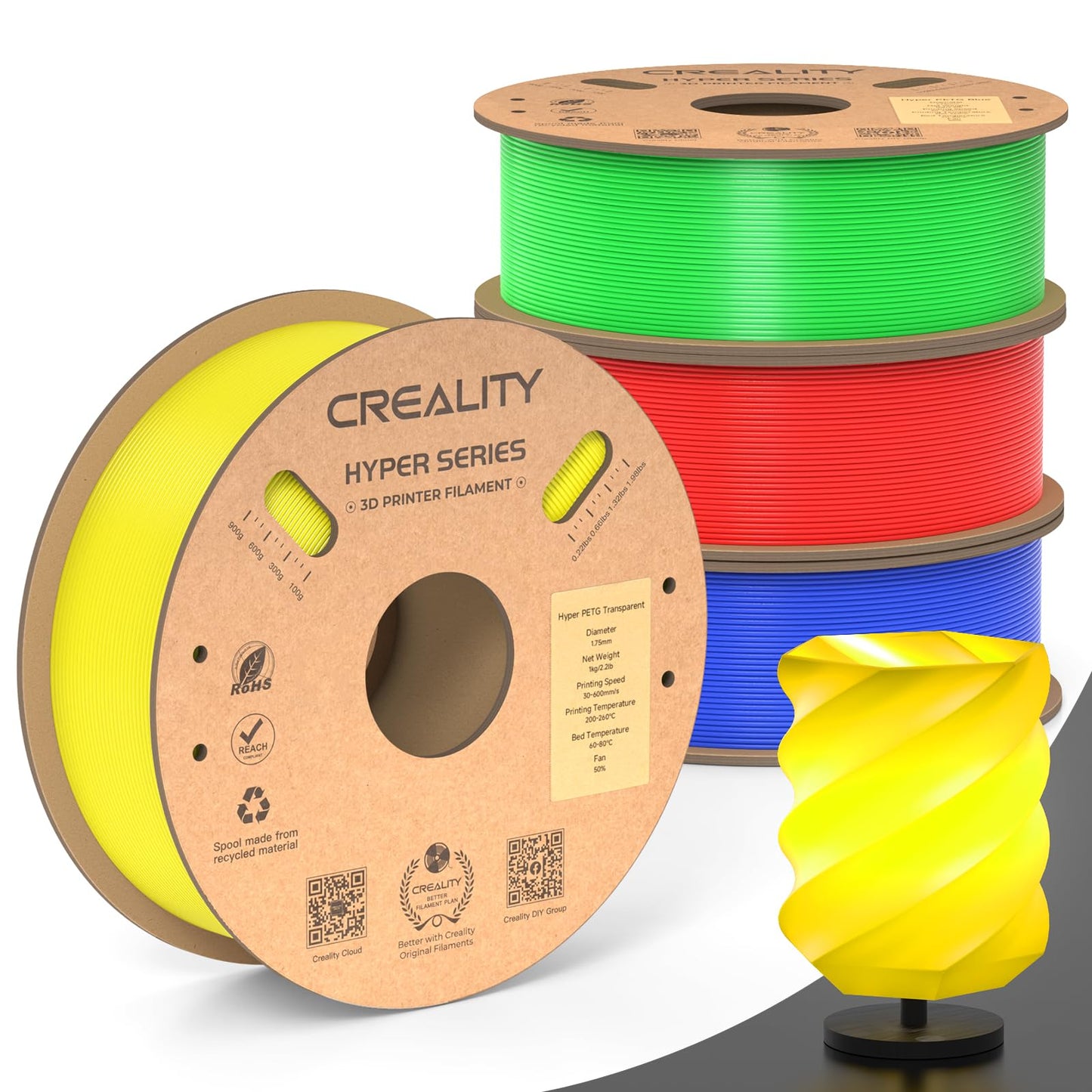 Creality Hyper ABS Filament 1.75mm Black, 3D Printer Filament ABS for High Temperature Resistance, High Impact Resistance, Odorless Non-Toxic 1kg(2.2lb)/Spool, Fits for Most 3D Printers