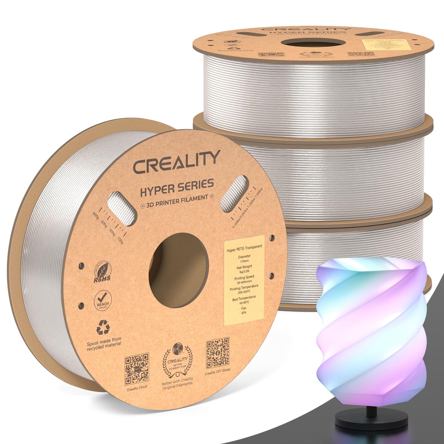 Creality Hyper ABS Filament 1.75mm Black, 3D Printer Filament ABS for High Temperature Resistance, High Impact Resistance, Odorless Non-Toxic 1kg(2.2lb)/Spool, Fits for Most 3D Printers