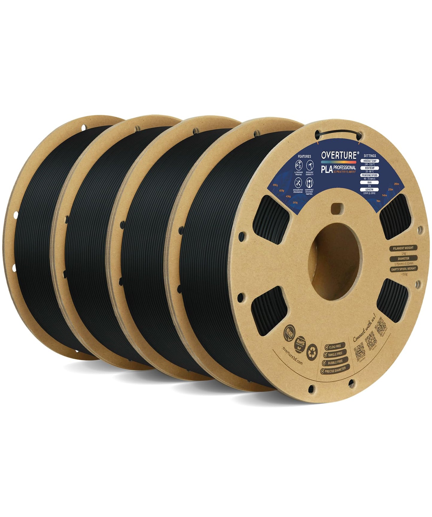 OVERTURE PLA Plus (PLA+) Filament 1.75mm Professional Toughness Enhanced Roll, Cardboard Spool, Premium 1kg(2.2lbs), Dimensional Accuracy Probability +/- 0.02mm (Space Gray)