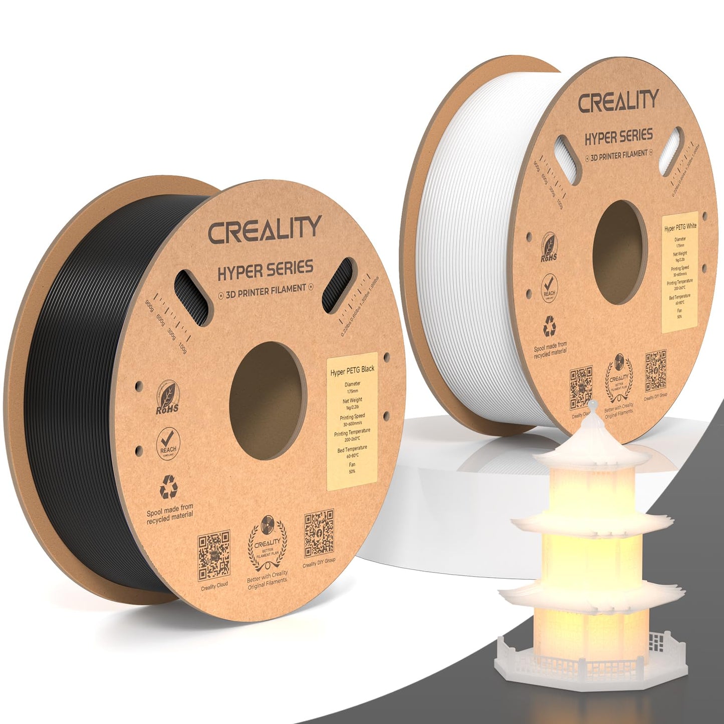 Creality Hyper ABS Filament 1.75mm Black, 3D Printer Filament ABS for High Temperature Resistance, High Impact Resistance, Odorless Non-Toxic 1kg(2.2lb)/Spool, Fits for Most 3D Printers