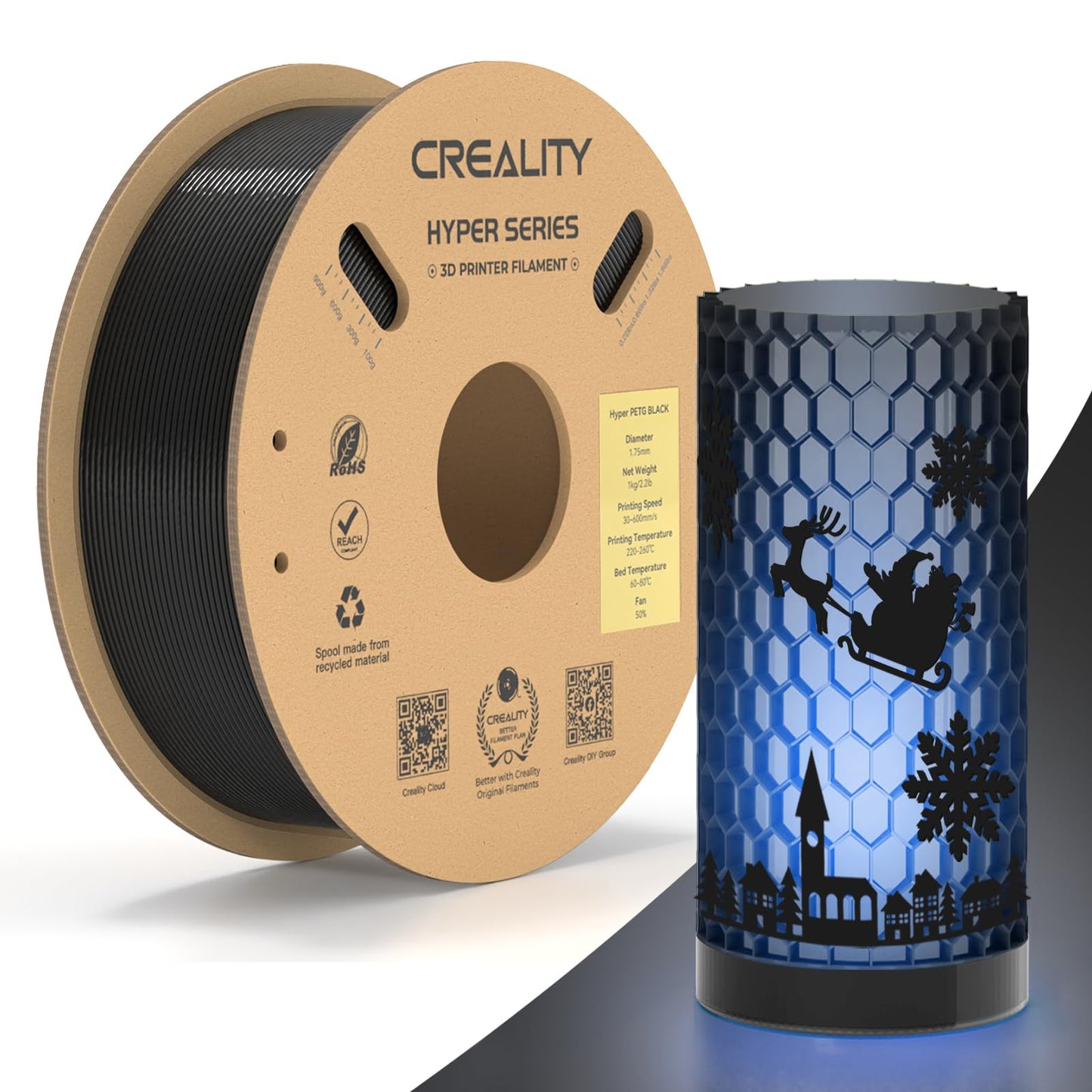 Creality Hyper ABS Filament 1.75mm Black, 3D Printer Filament ABS for High Temperature Resistance, High Impact Resistance, Odorless Non-Toxic 1kg(2.2lb)/Spool, Fits for Most 3D Printers