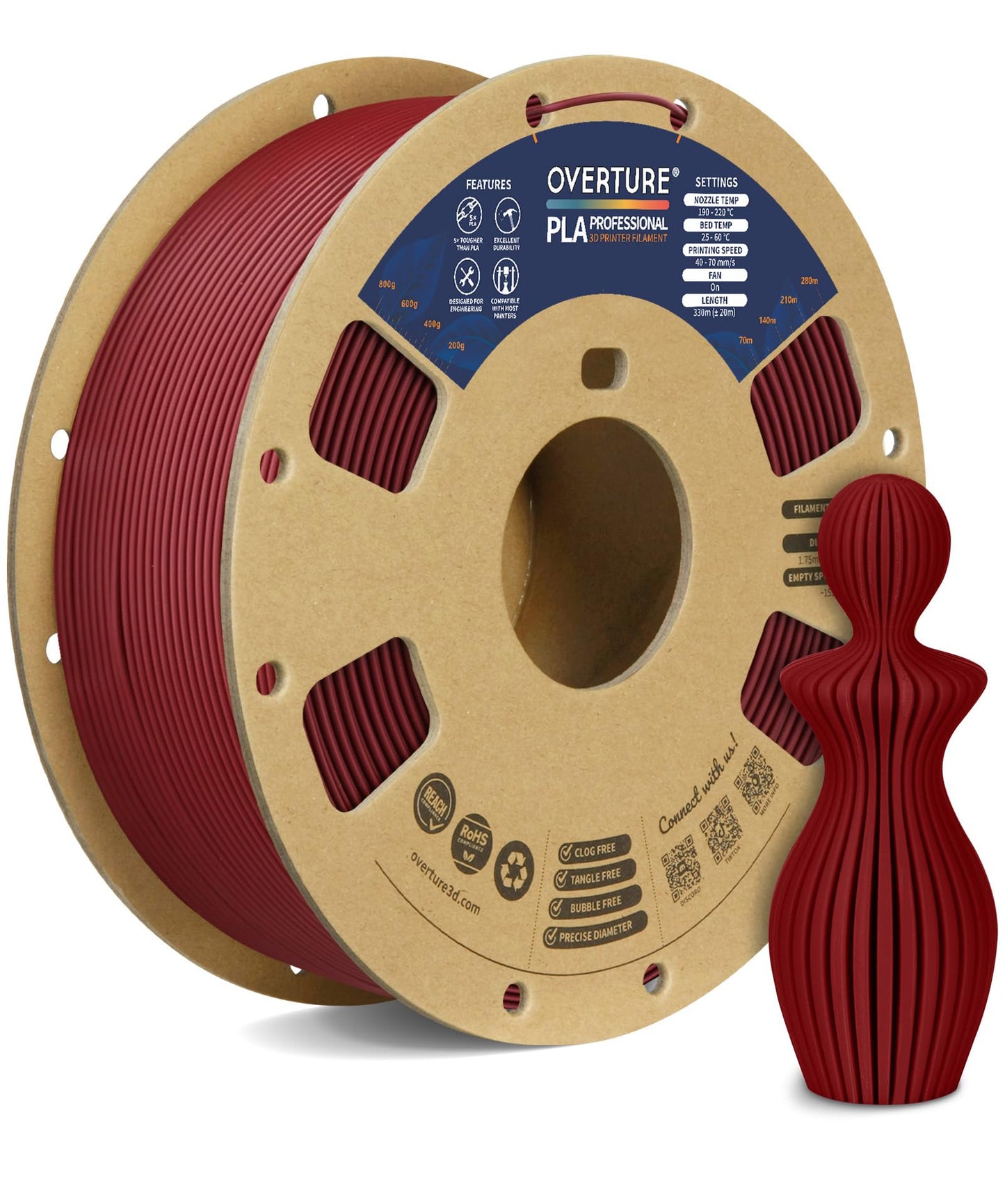 OVERTURE PLA Plus (PLA+) Filament 1.75mm Professional Toughness Enhanced Roll, Cardboard Spool, Premium 1kg(2.2lbs), Dimensional Accuracy Probability +/- 0.02mm (Space Gray)