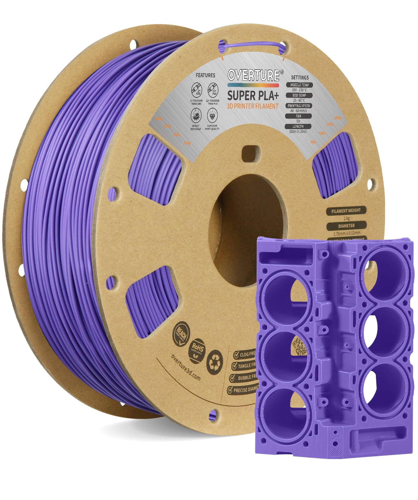 OVERTURE PLA Plus (PLA+) Filament 1.75mm Professional Toughness Enhanced Roll, Cardboard Spool, Premium 1kg(2.2lbs), Dimensional Accuracy Probability +/- 0.02mm (Space Gray)
