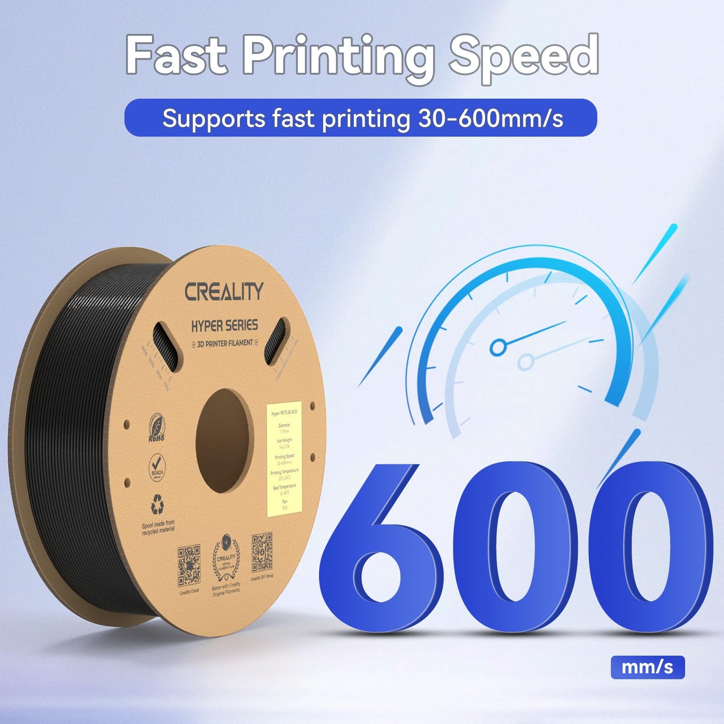 Creality Hyper ABS Filament 1.75mm Black, 3D Printer Filament ABS for High Temperature Resistance, High Impact Resistance, Odorless Non-Toxic 1kg(2.2lb)/Spool, Fits for Most 3D Printers