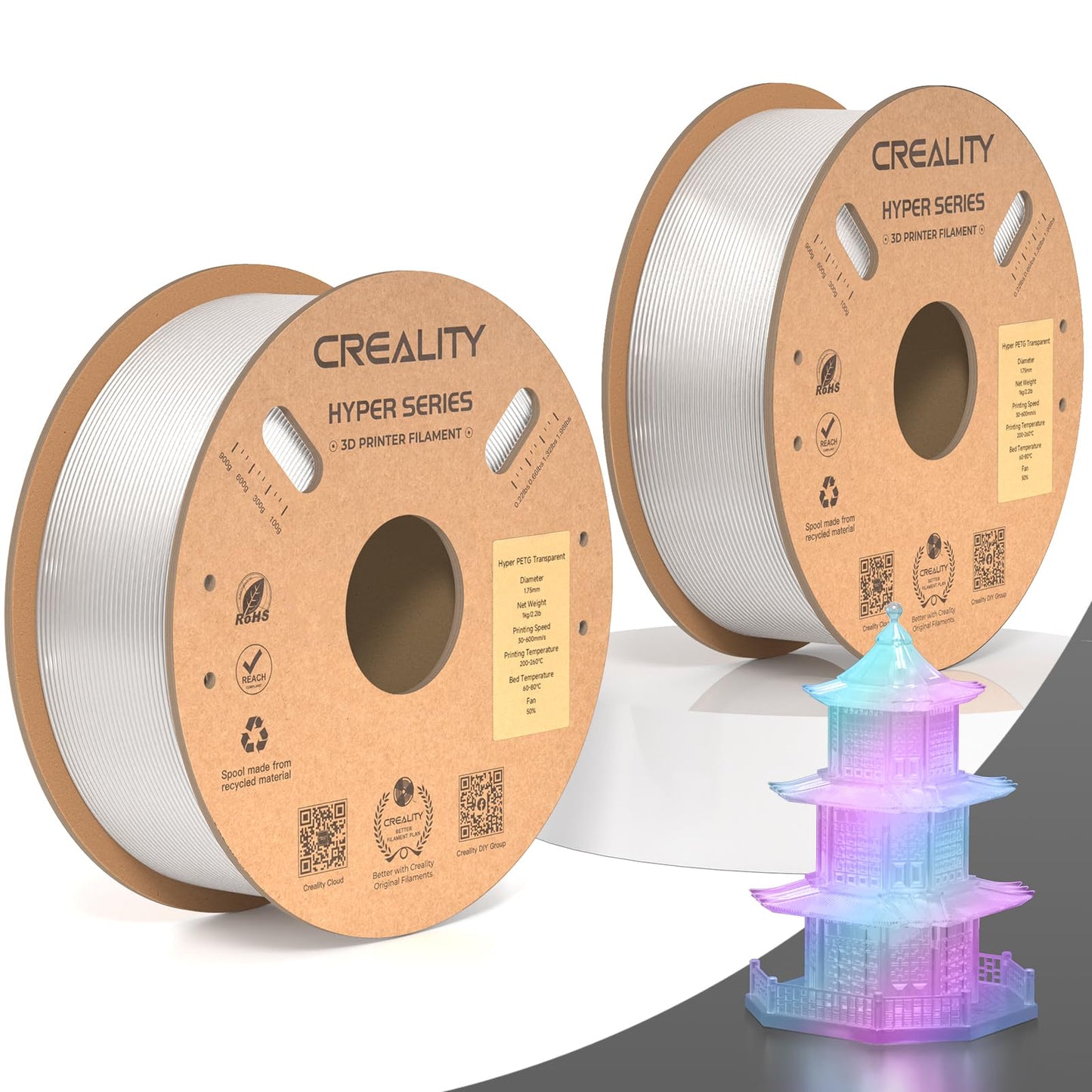Creality Hyper ABS Filament 1.75mm Black, 3D Printer Filament ABS for High Temperature Resistance, High Impact Resistance, Odorless Non-Toxic 1kg(2.2lb)/Spool, Fits for Most 3D Printers