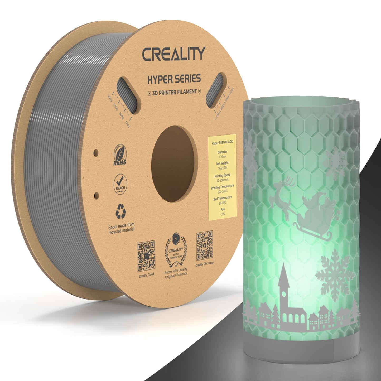 Creality Hyper ABS Filament 1.75mm Black, 3D Printer Filament ABS for High Temperature Resistance, High Impact Resistance, Odorless Non-Toxic 1kg(2.2lb)/Spool, Fits for Most 3D Printers