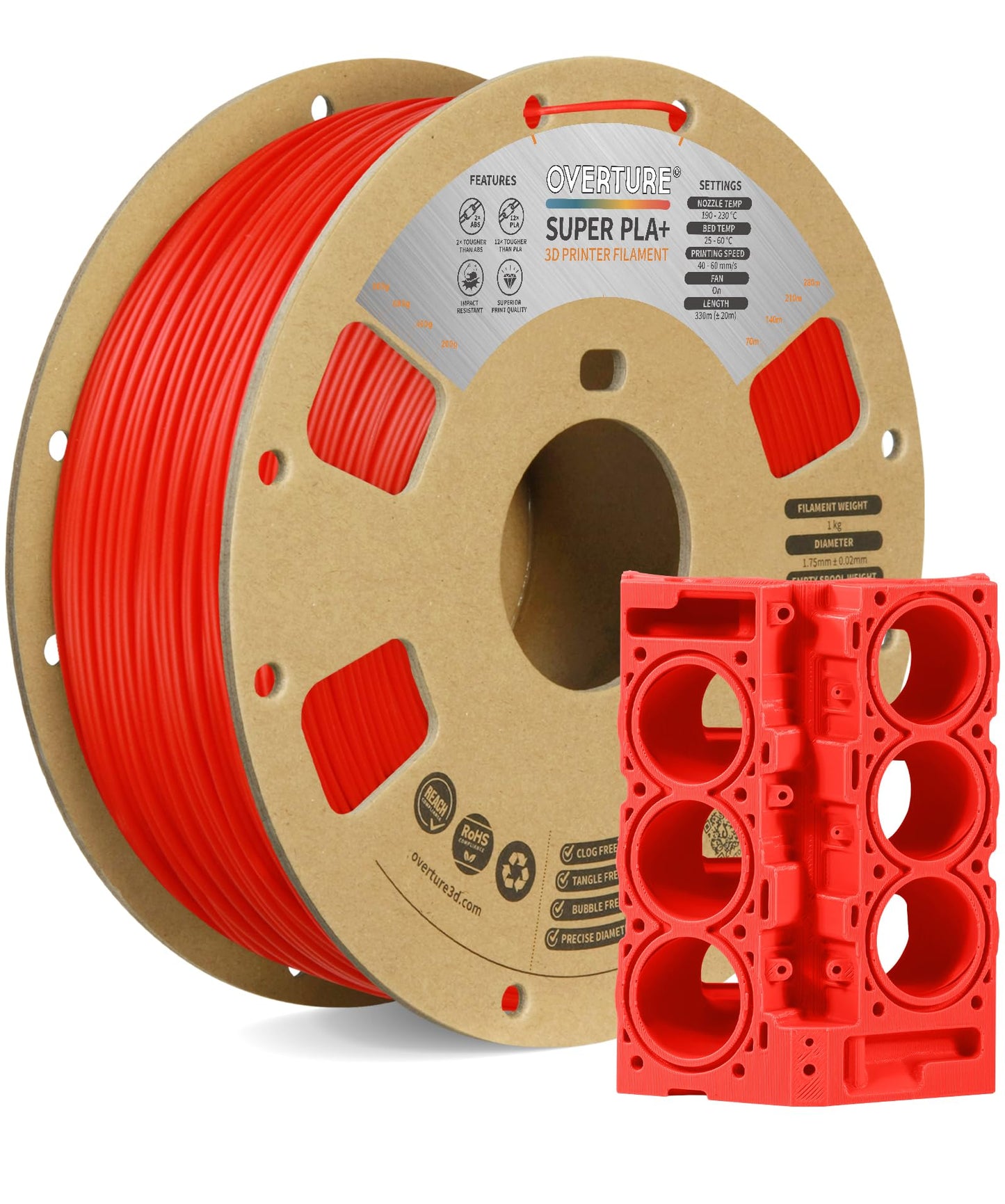 OVERTURE PLA Plus (PLA+) Filament 1.75mm Professional Toughness Enhanced Roll, Cardboard Spool, Premium 1kg(2.2lbs), Dimensional Accuracy Probability +/- 0.02mm (Space Gray)