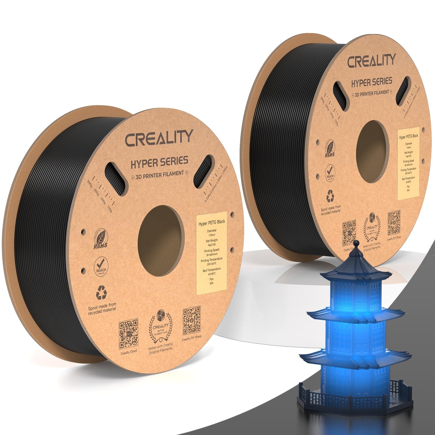 Creality Hyper ABS Filament 1.75mm Black, 3D Printer Filament ABS for High Temperature Resistance, High Impact Resistance, Odorless Non-Toxic 1kg(2.2lb)/Spool, Fits for Most 3D Printers