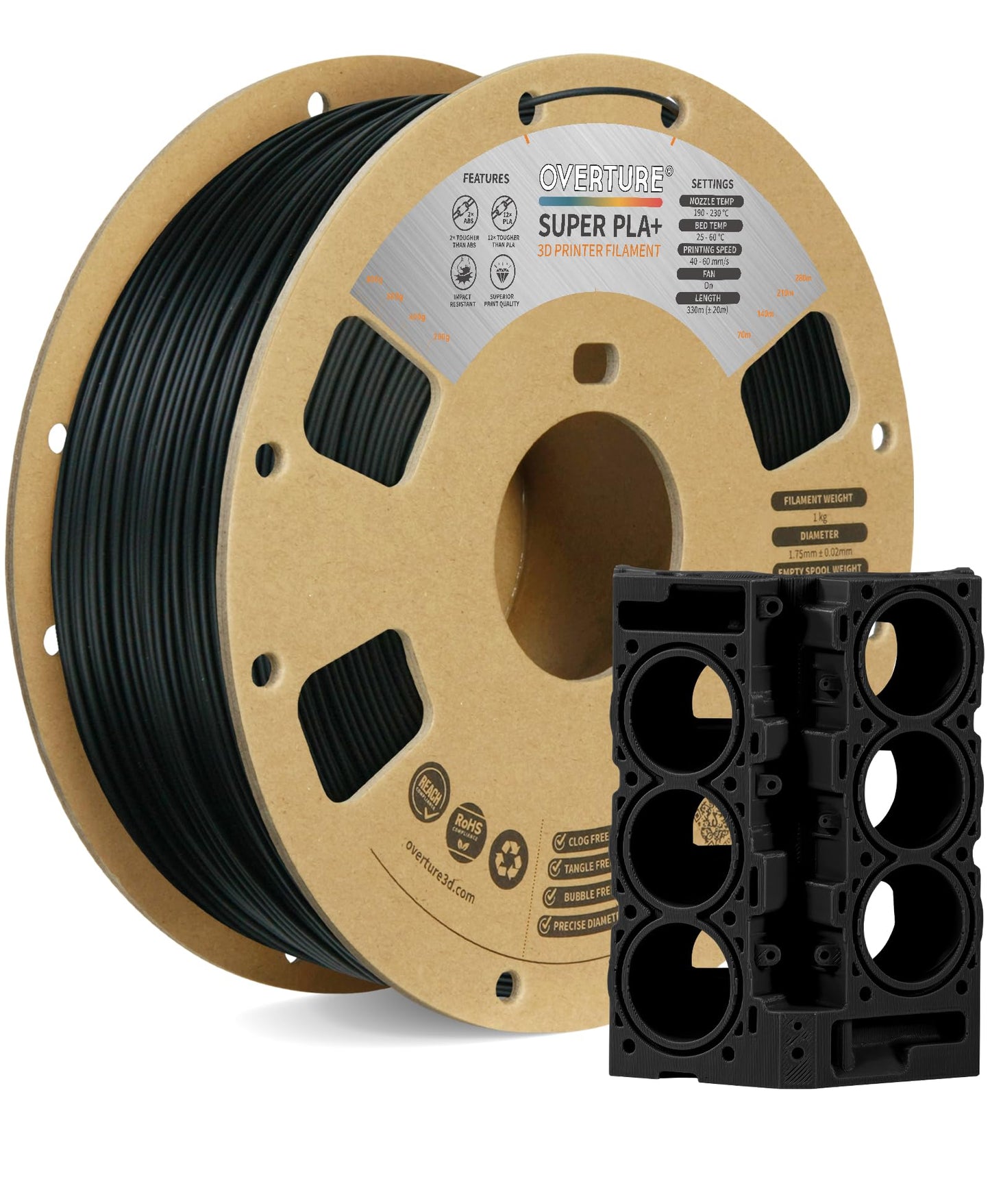 OVERTURE PLA Plus (PLA+) Filament 1.75mm Professional Toughness Enhanced Roll, Cardboard Spool, Premium 1kg(2.2lbs), Dimensional Accuracy Probability +/- 0.02mm (Space Gray)