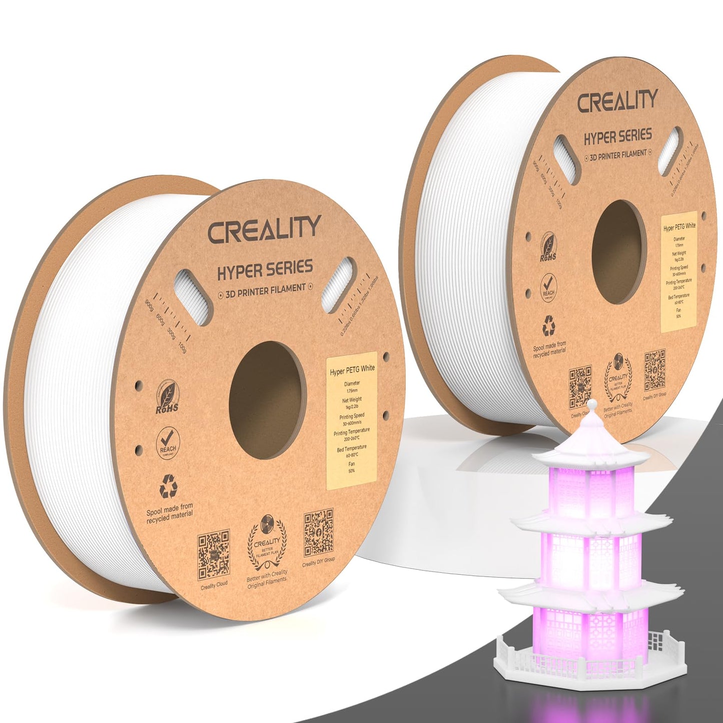 Creality Hyper ABS Filament 1.75mm Black, 3D Printer Filament ABS for High Temperature Resistance, High Impact Resistance, Odorless Non-Toxic 1kg(2.2lb)/Spool, Fits for Most 3D Printers