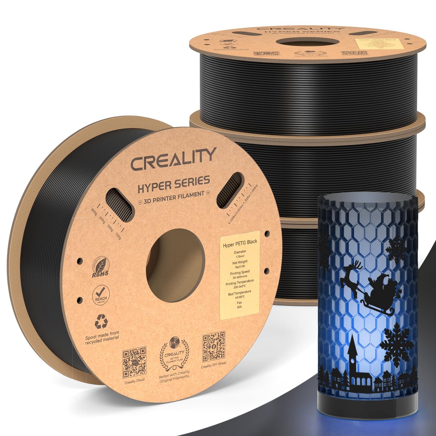 Creality Hyper ABS Filament 1.75mm Black, 3D Printer Filament ABS for High Temperature Resistance, High Impact Resistance, Odorless Non-Toxic 1kg(2.2lb)/Spool, Fits for Most 3D Printers