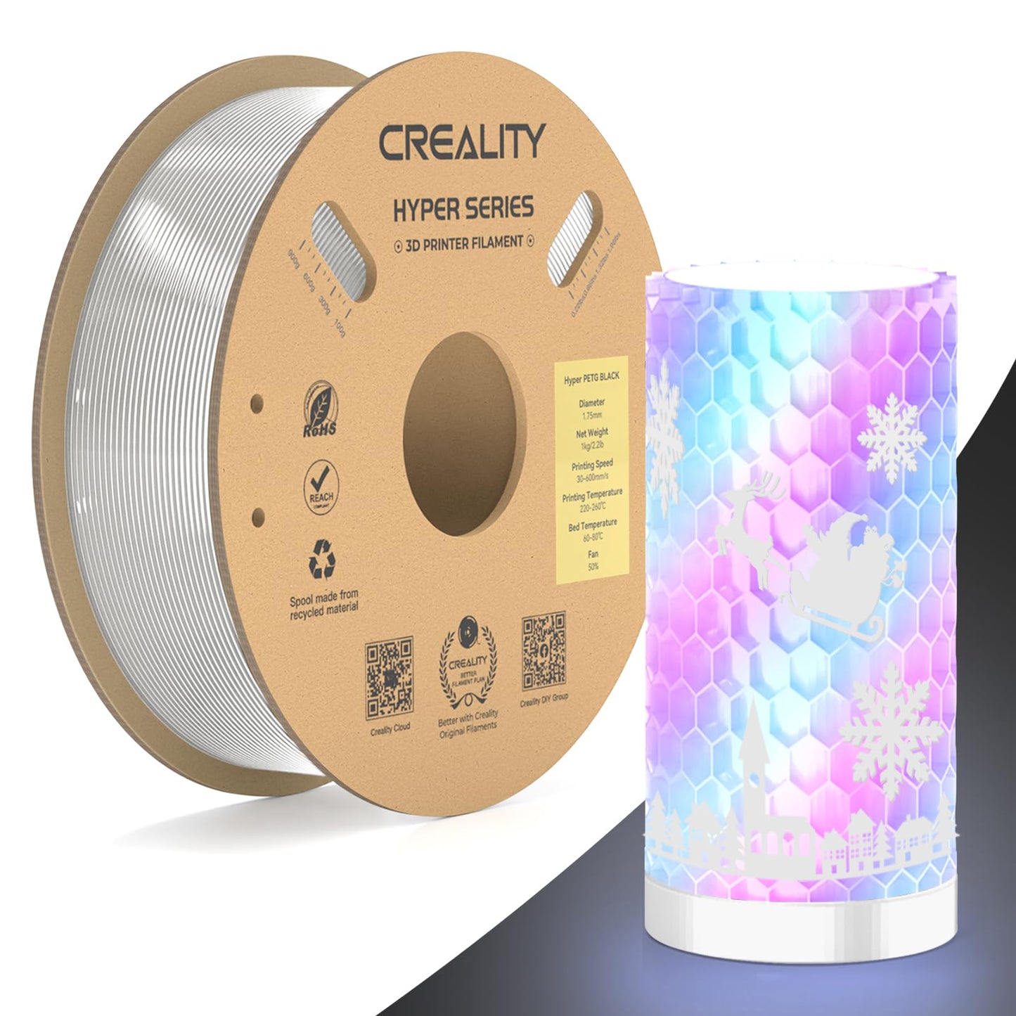 Creality Hyper ABS Filament 1.75mm Black, 3D Printer Filament ABS for High Temperature Resistance, High Impact Resistance, Odorless Non-Toxic 1kg(2.2lb)/Spool, Fits for Most 3D Printers