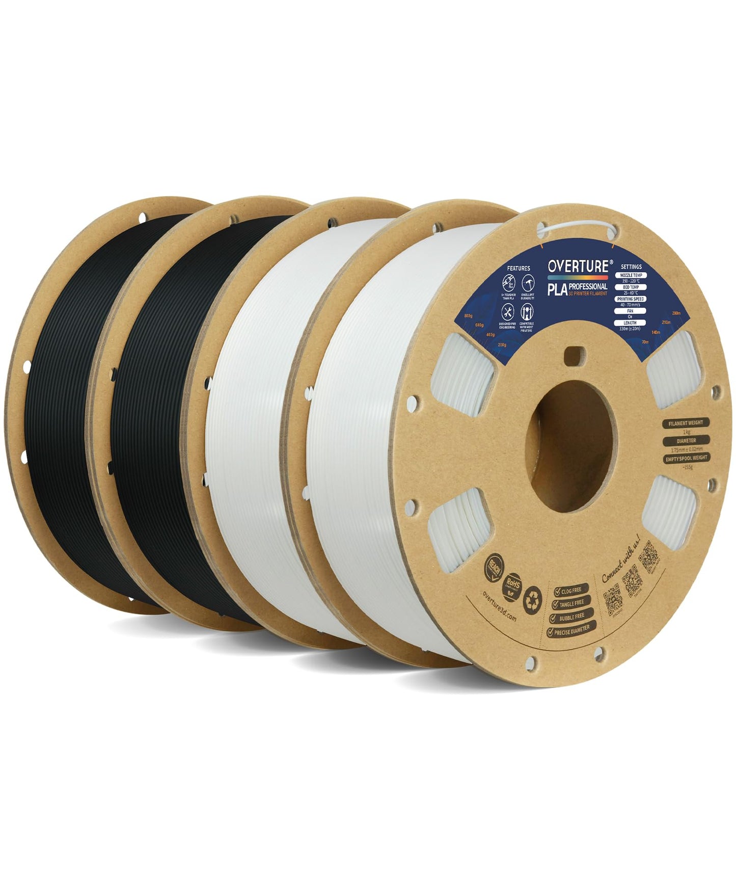 OVERTURE PLA Plus (PLA+) Filament 1.75mm Professional Toughness Enhanced Roll, Cardboard Spool, Premium 1kg(2.2lbs), Dimensional Accuracy Probability +/- 0.02mm (Space Gray)