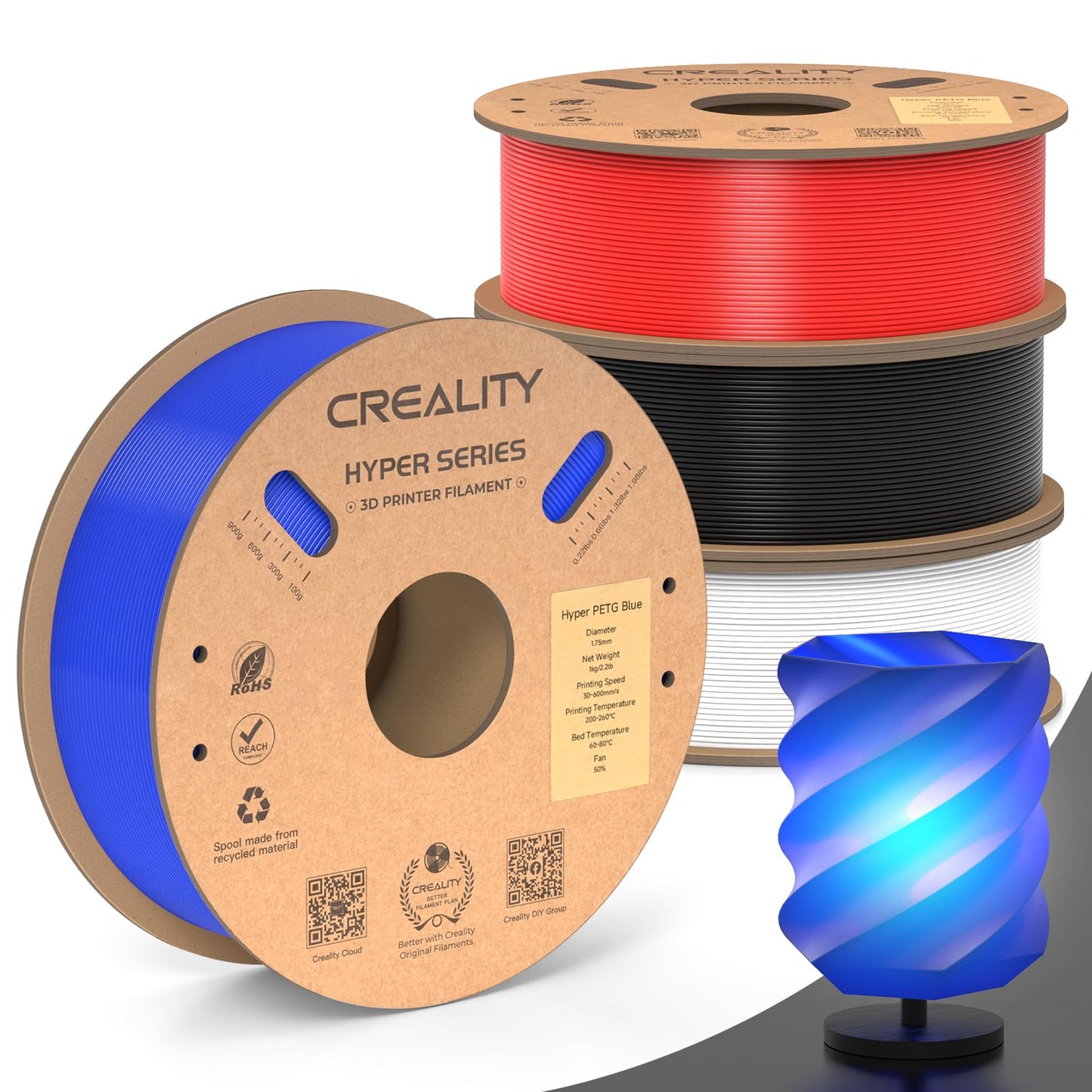 Creality Hyper ABS Filament 1.75mm Black, 3D Printer Filament ABS for High Temperature Resistance, High Impact Resistance, Odorless Non-Toxic 1kg(2.2lb)/Spool, Fits for Most 3D Printers