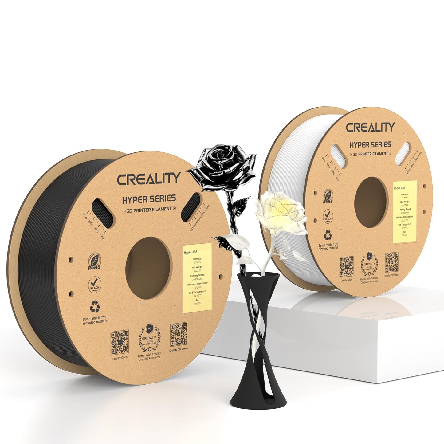 Creality Hyper ABS Filament 1.75mm Black, 3D Printer Filament ABS for High Temperature Resistance, High Impact Resistance, Odorless Non-Toxic 1kg(2.2lb)/Spool, Fits for Most 3D Printers