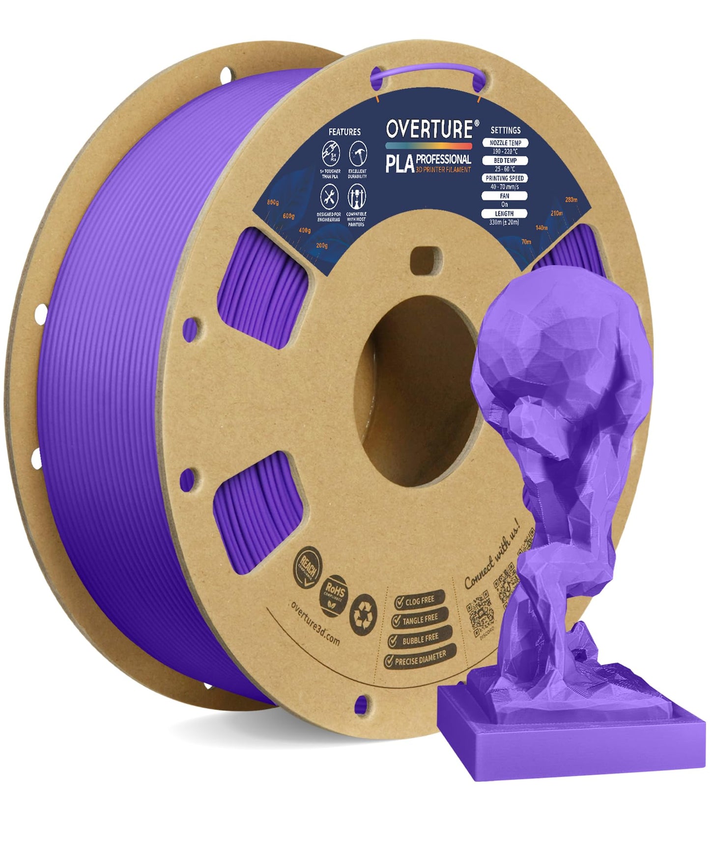 OVERTURE PLA Plus (PLA+) Filament 1.75mm Professional Toughness Enhanced Roll, Cardboard Spool, Premium 1kg(2.2lbs), Dimensional Accuracy Probability +/- 0.02mm (Space Gray)
