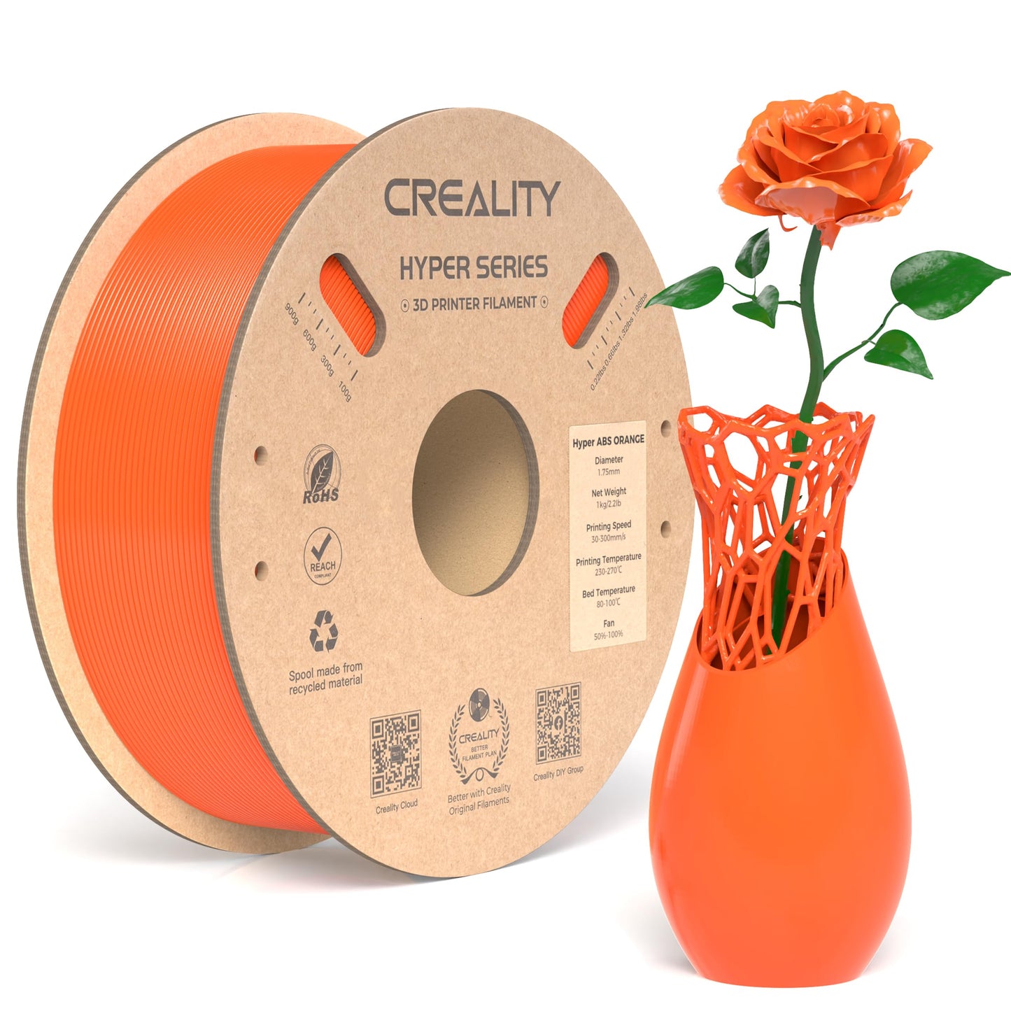 Creality Hyper ABS Filament 1.75mm Black, 3D Printer Filament ABS for High Temperature Resistance, High Impact Resistance, Odorless Non-Toxic 1kg(2.2lb)/Spool, Fits for Most 3D Printers