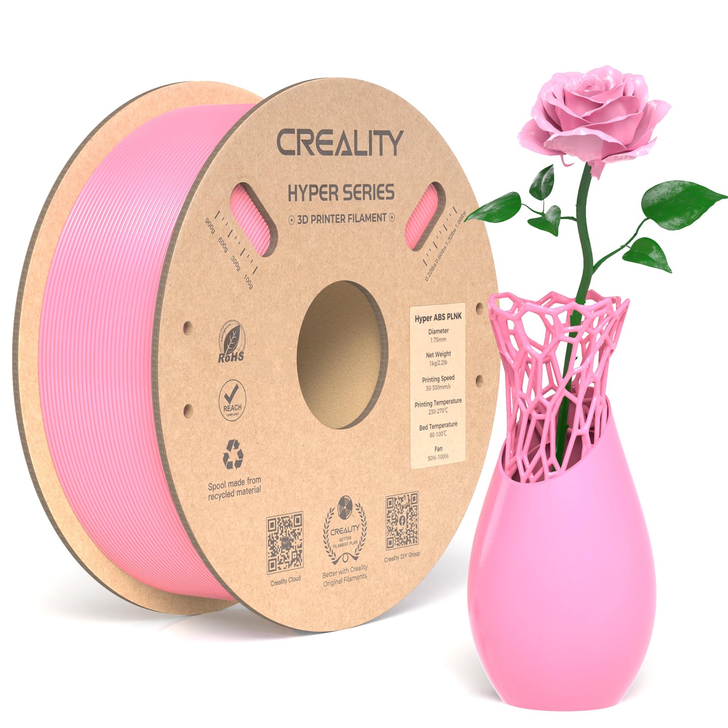 Creality Hyper ABS Filament 1.75mm Black, 3D Printer Filament ABS for High Temperature Resistance, High Impact Resistance, Odorless Non-Toxic 1kg(2.2lb)/Spool, Fits for Most 3D Printers