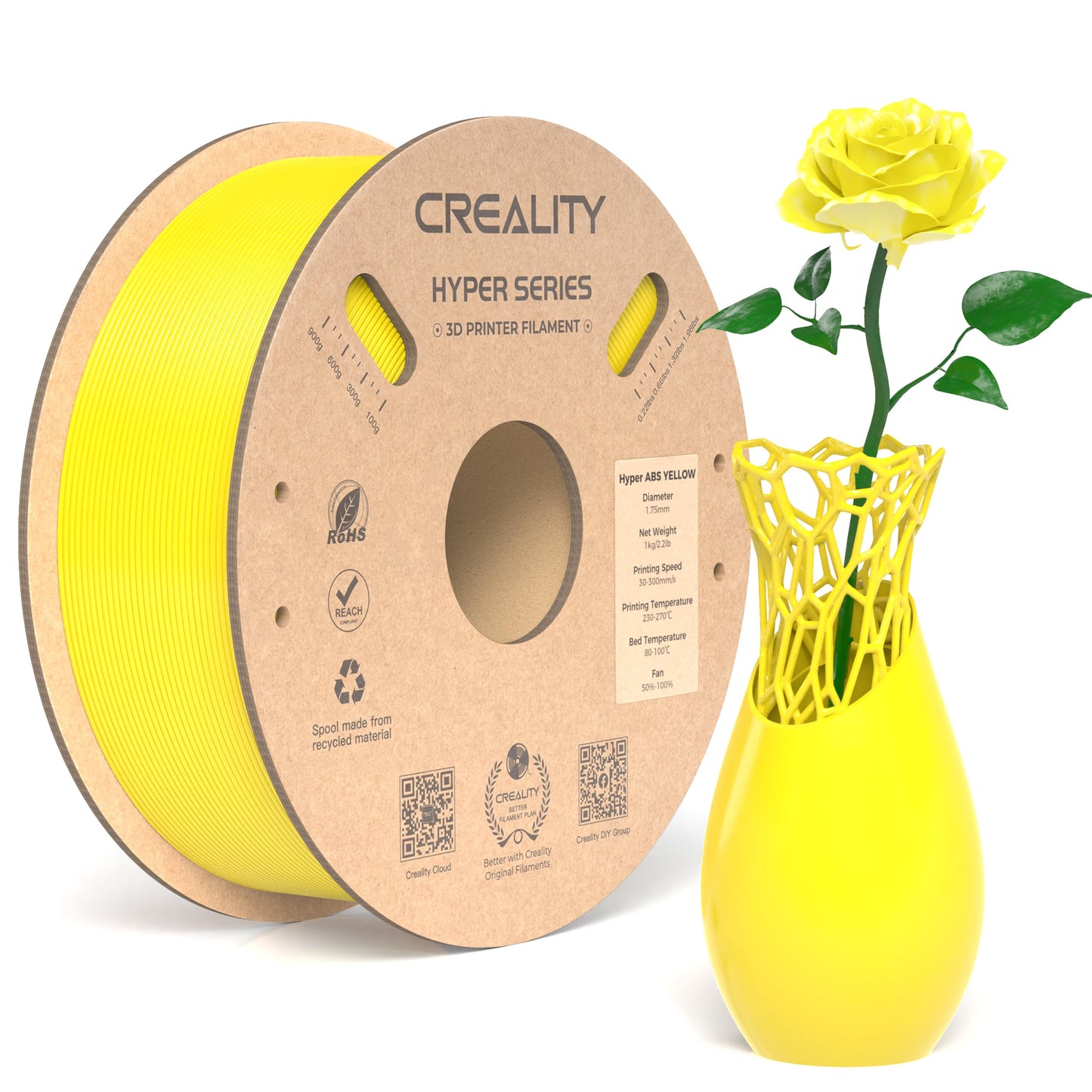 Creality Hyper ABS Filament 1.75mm Black, 3D Printer Filament ABS for High Temperature Resistance, High Impact Resistance, Odorless Non-Toxic 1kg(2.2lb)/Spool, Fits for Most 3D Printers
