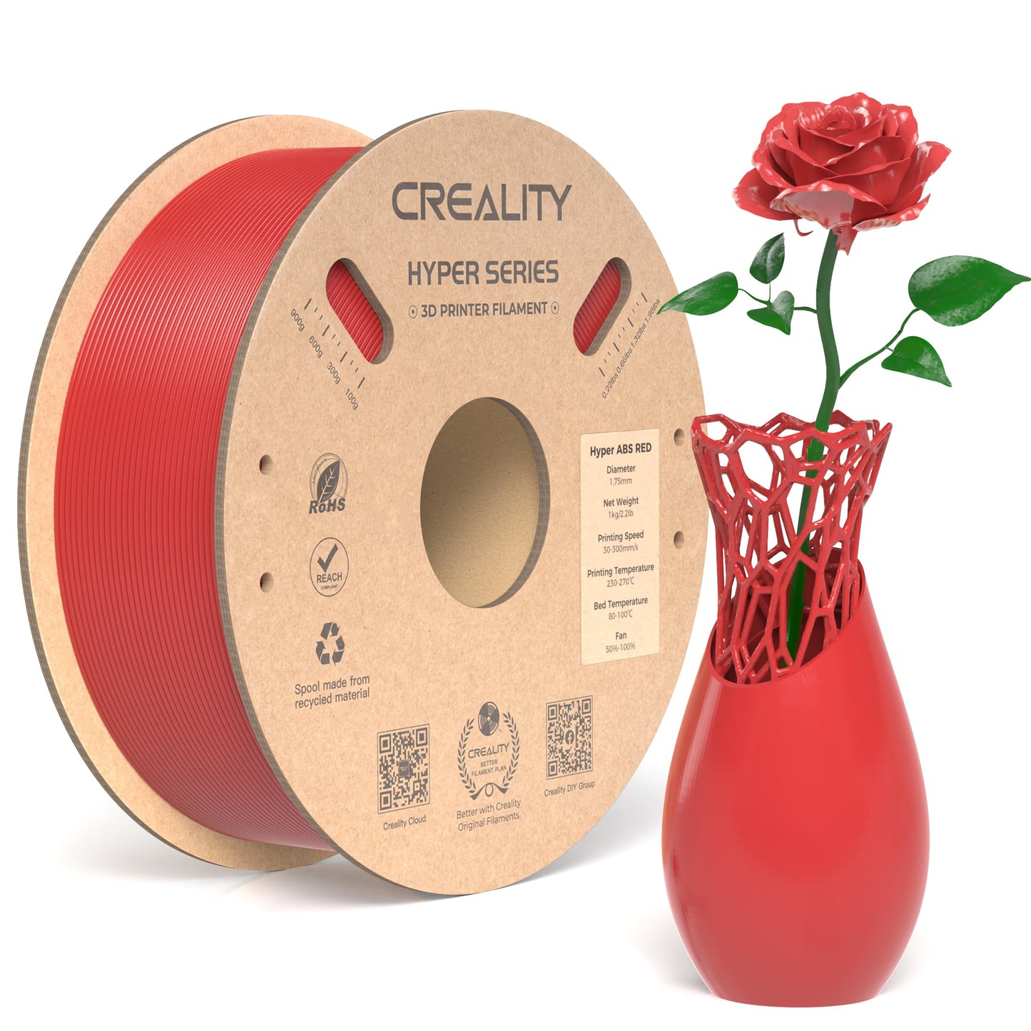 Creality Hyper ABS Filament 1.75mm Black, 3D Printer Filament ABS for High Temperature Resistance, High Impact Resistance, Odorless Non-Toxic 1kg(2.2lb)/Spool, Fits for Most 3D Printers